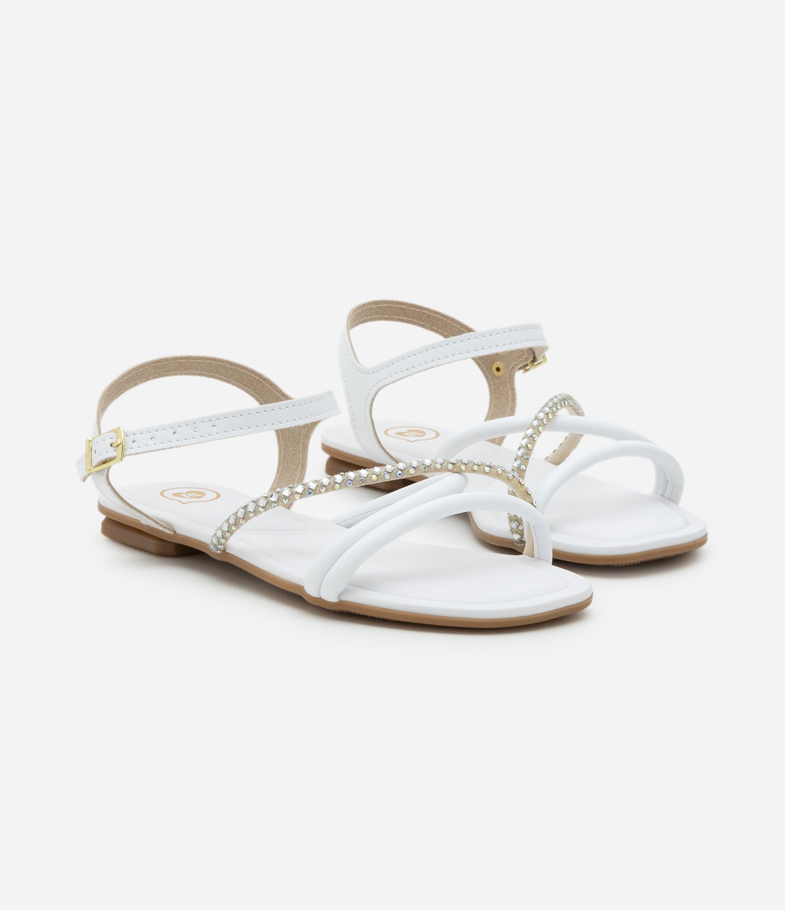 Sandália Rasteira Infantil com Tiras Finas e Strass Molekinha - Tam 26 ao 36 Branco 1