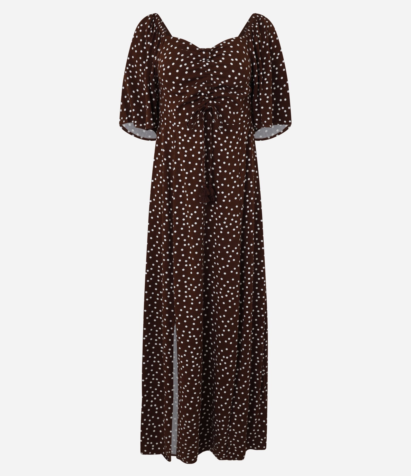 Vestido New Midi em Viscose com Puxadinho no Busto Marrom 6