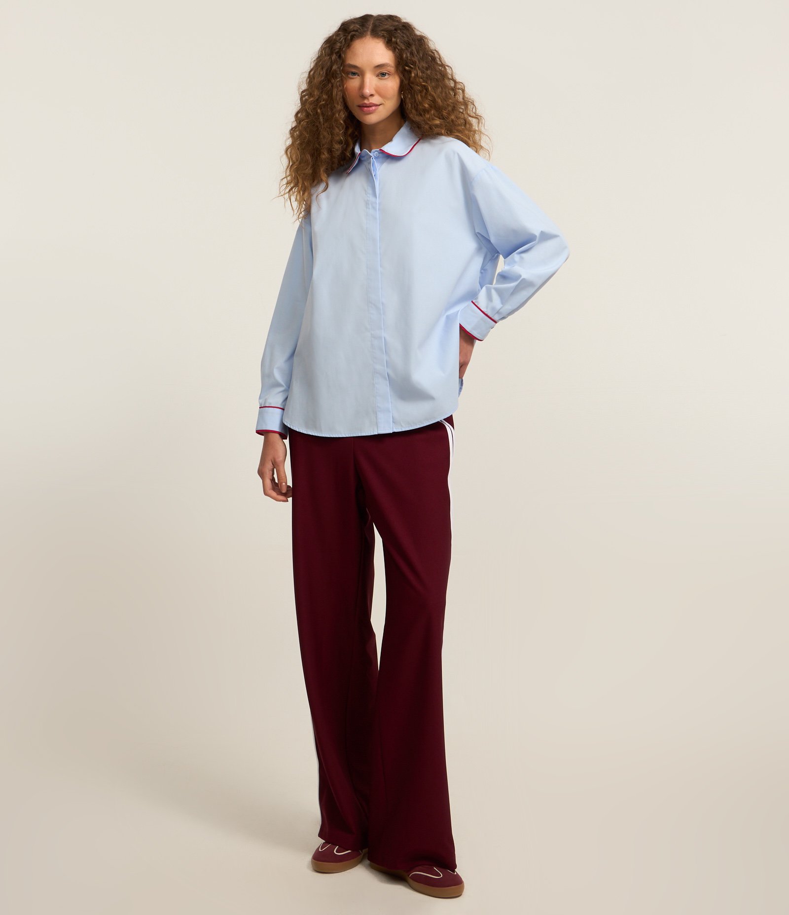 Camisa Oversized em Tricoline com Detalhe Contrastante Azul 2