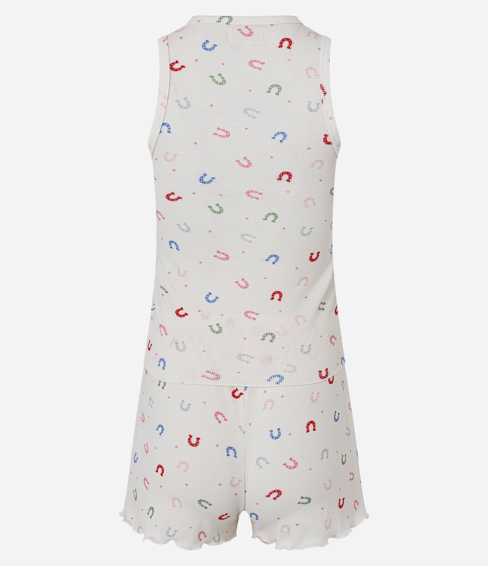 Pijama Short Doll Regata Tricot Estampa Ferraduras Coloridas Branco 6
