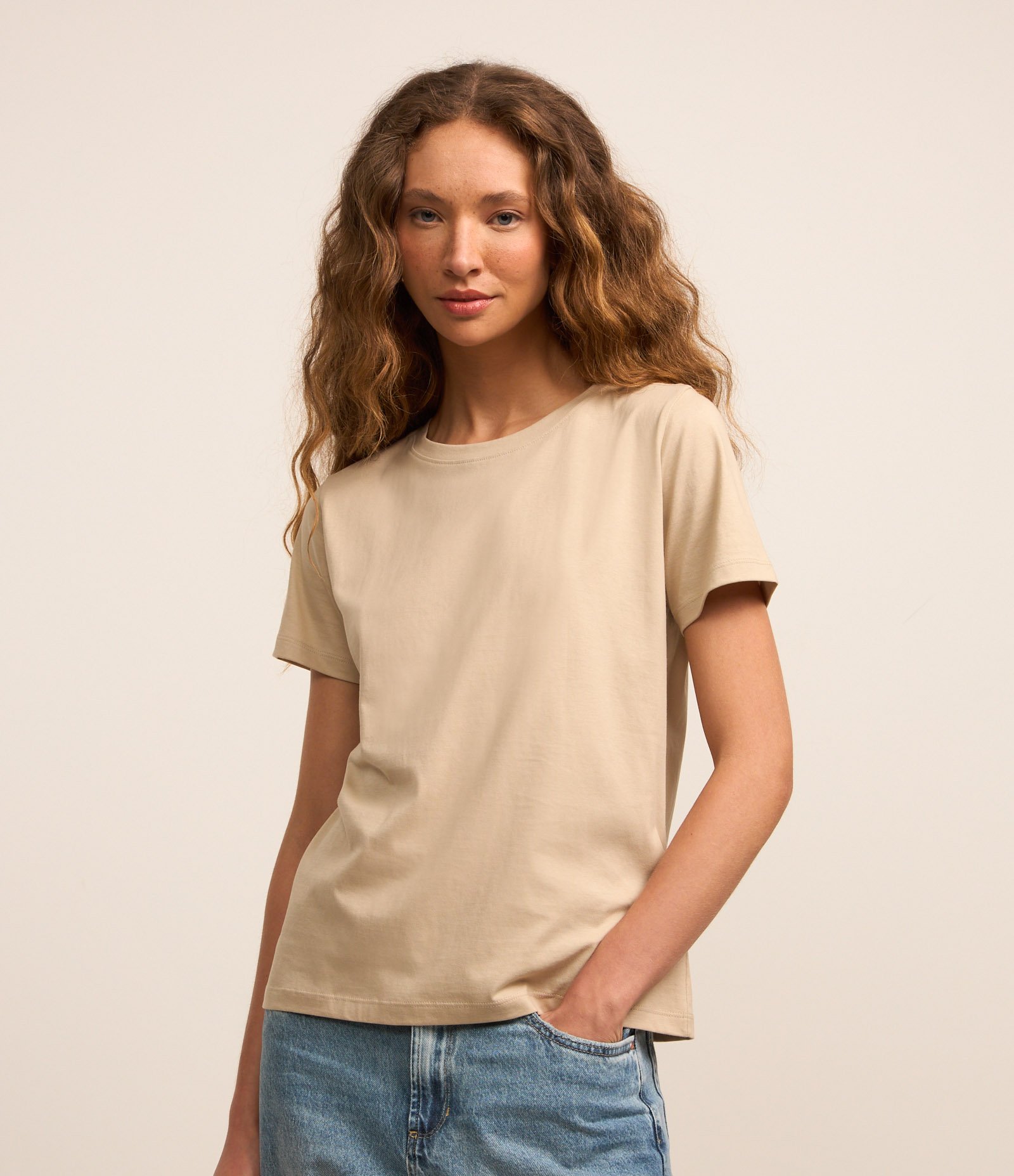 Camiseta Básica em Algodão com Manga Curta Creme 2