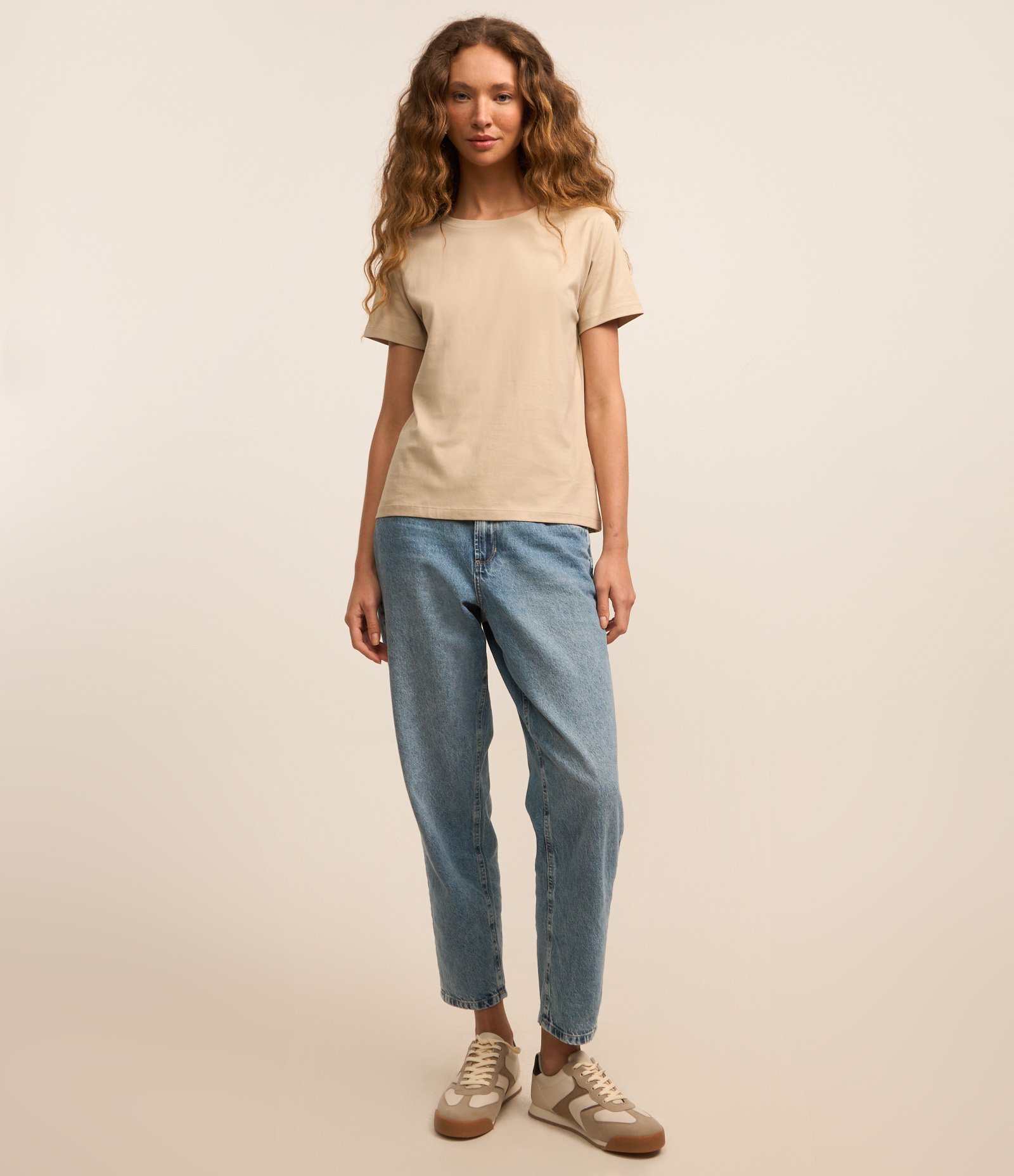 Camiseta Básica em Algodão com Manga Curta Creme 3