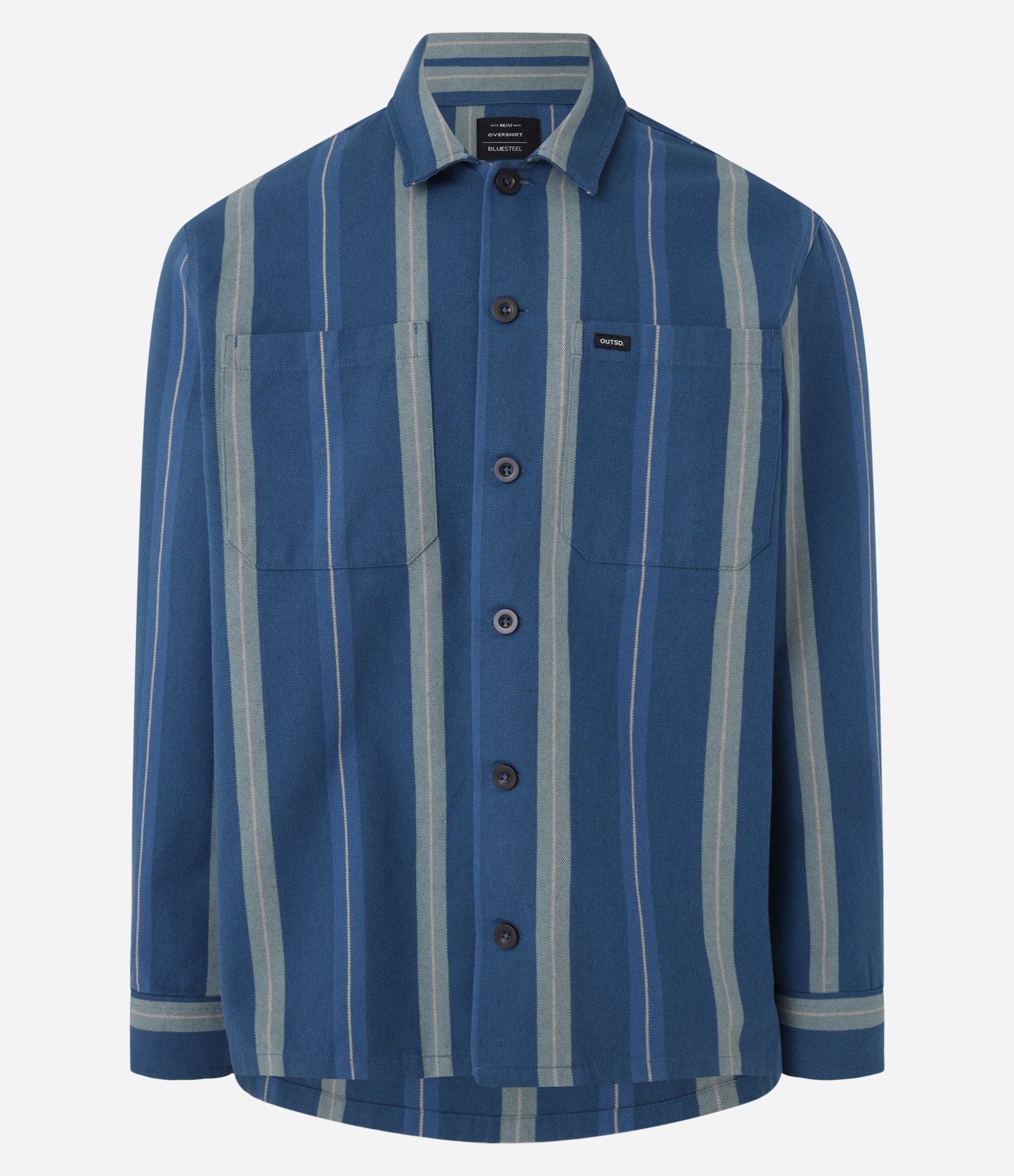 Camisa Overshirt com Bolsos e Listras Azul 1
