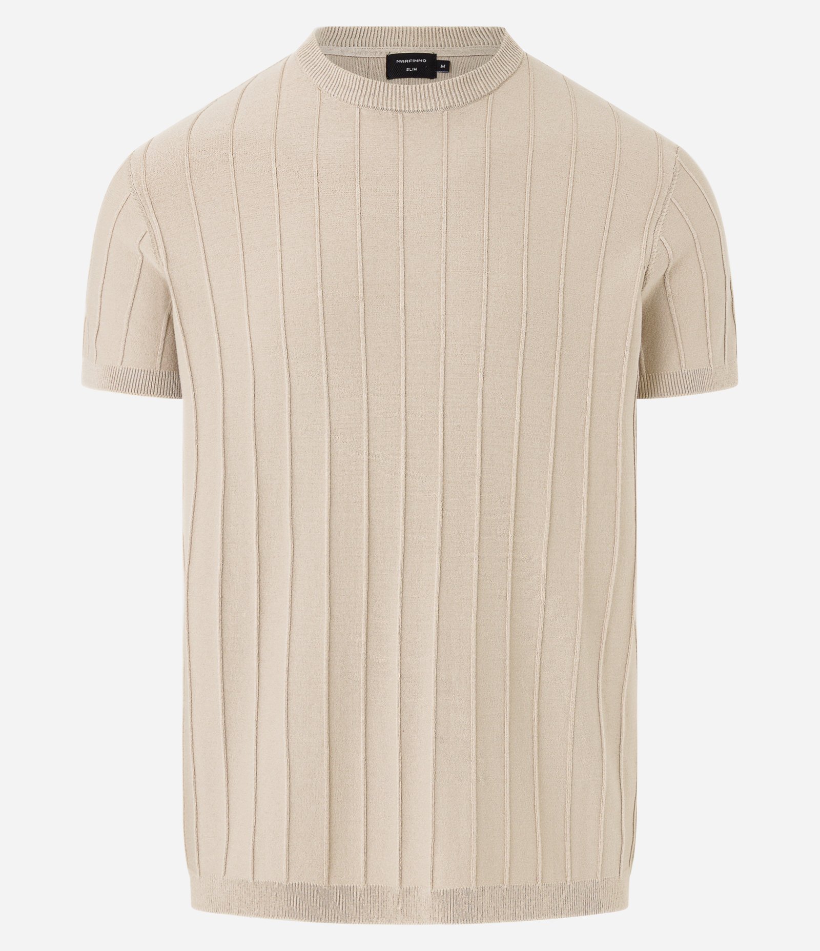 Camiseta Slim em Tricô com Relevos Verticais Bege 5