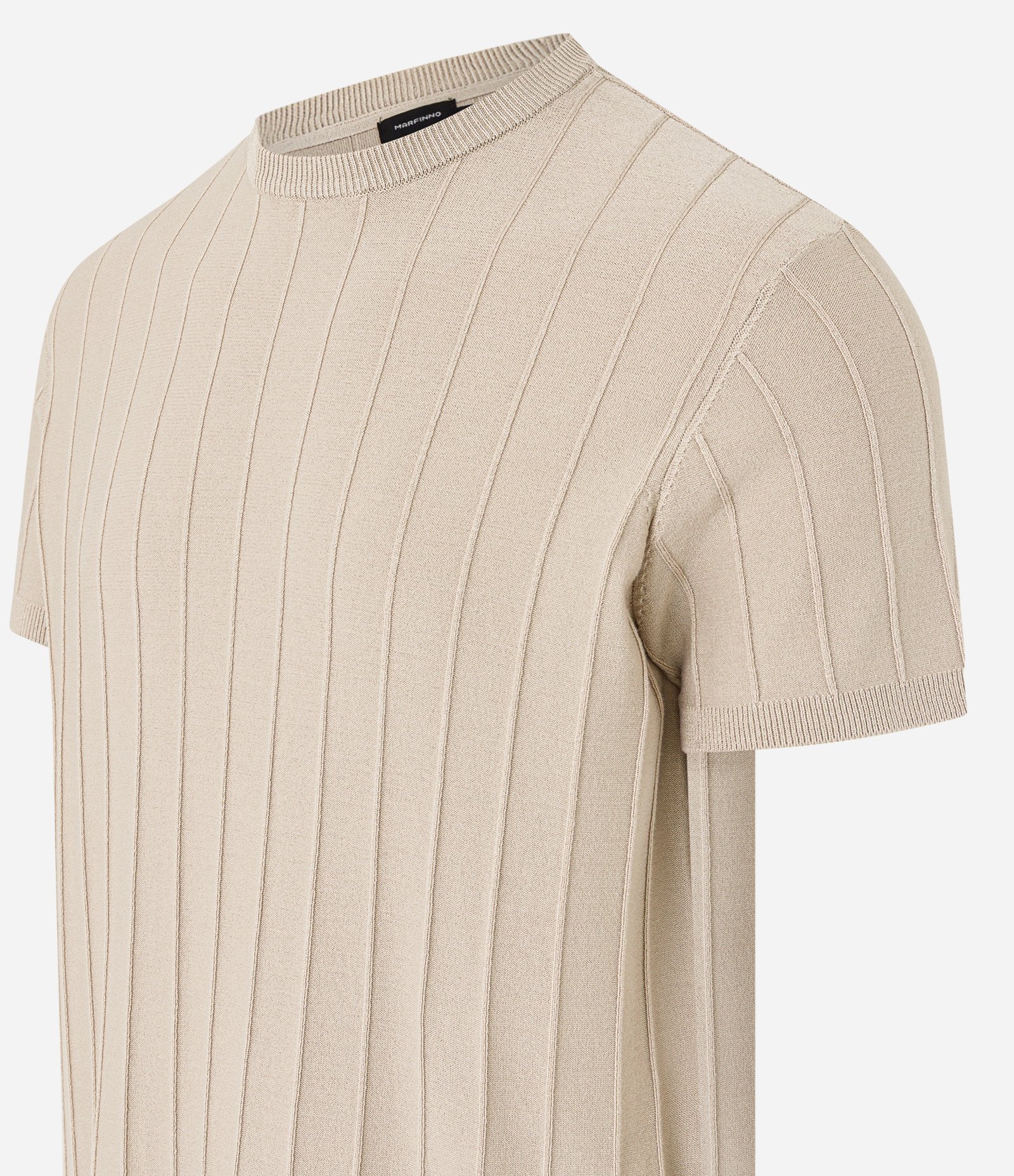 Camiseta Slim em Tricô com Relevos Verticais Bege 6