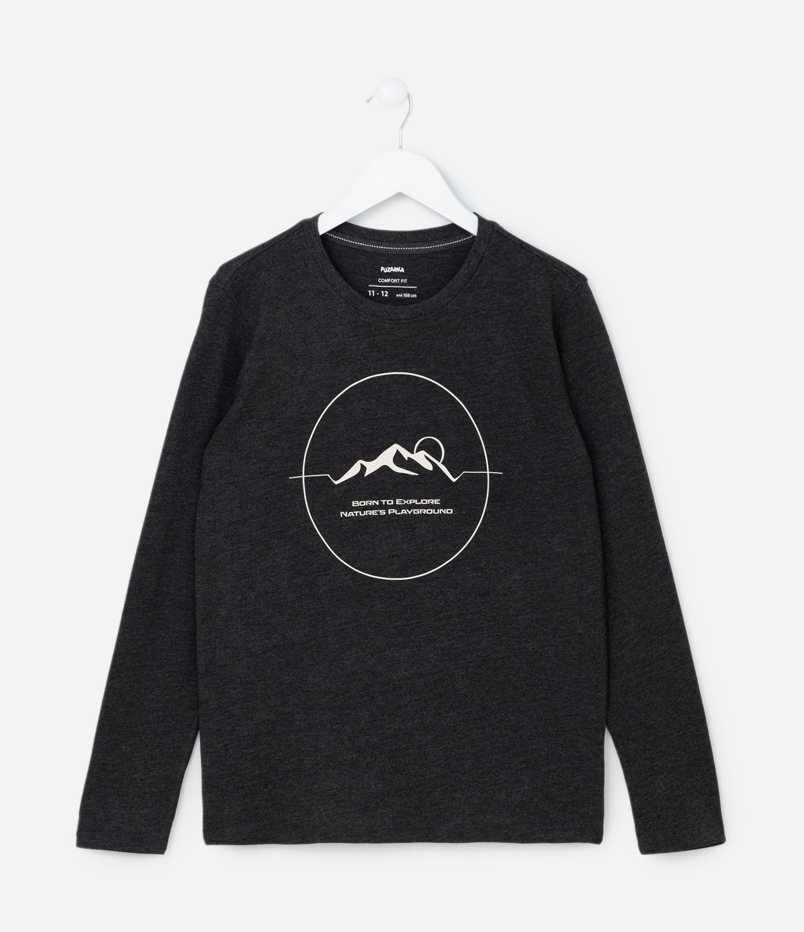 Camiseta Infantil com Estampa de Montanha - Tam 5 a 14 anos Preto Mescla 1