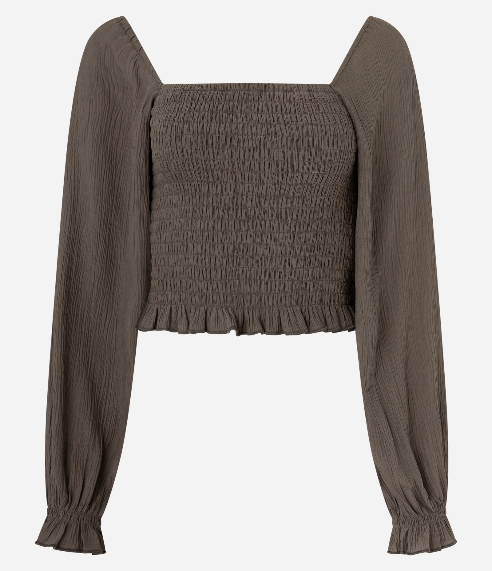 Blusa Curta em Crepe com Manga Bufante e Lastex Verde 3