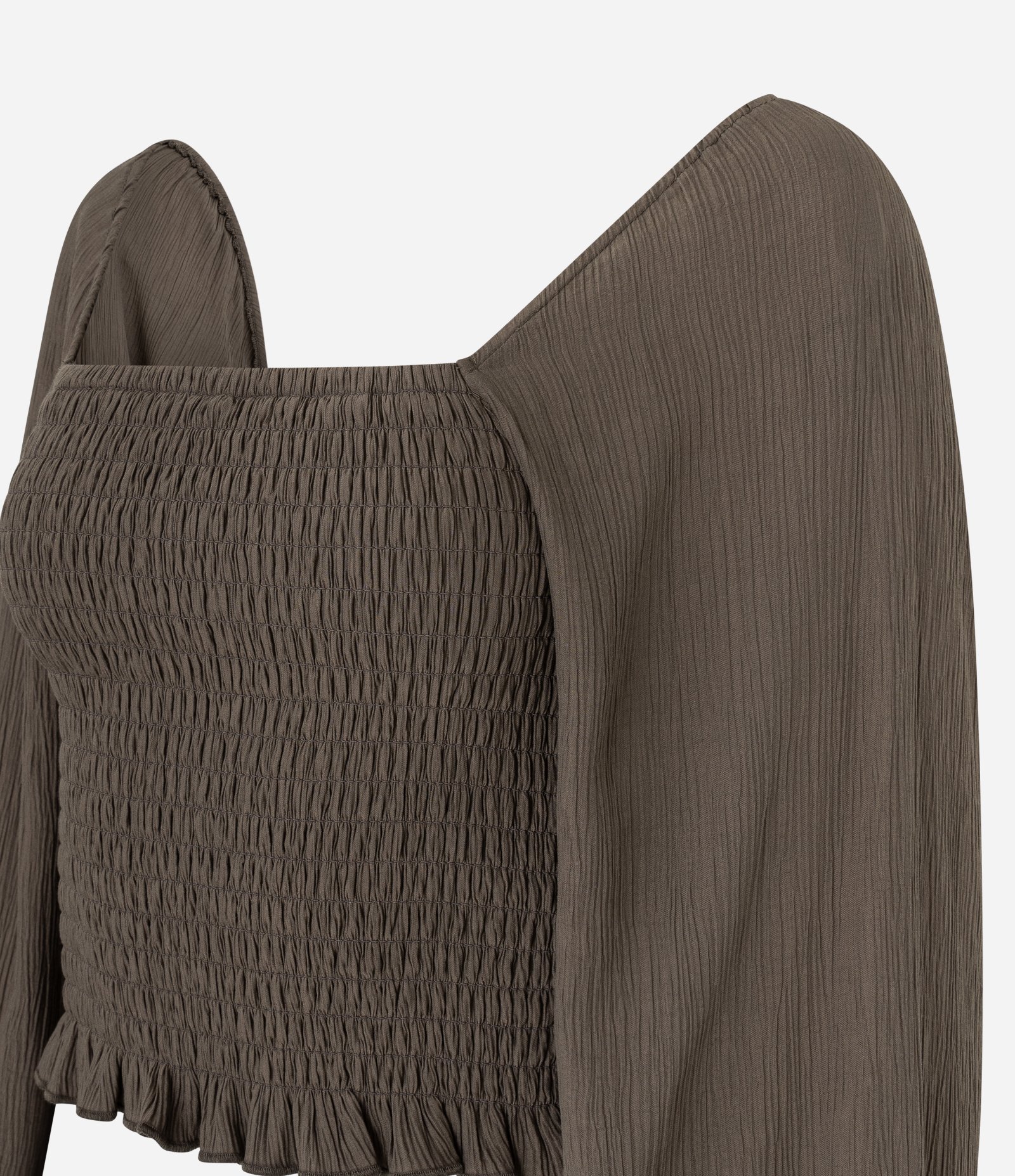 Blusa Curta em Crepe com Manga Bufante e Lastex Verde 4