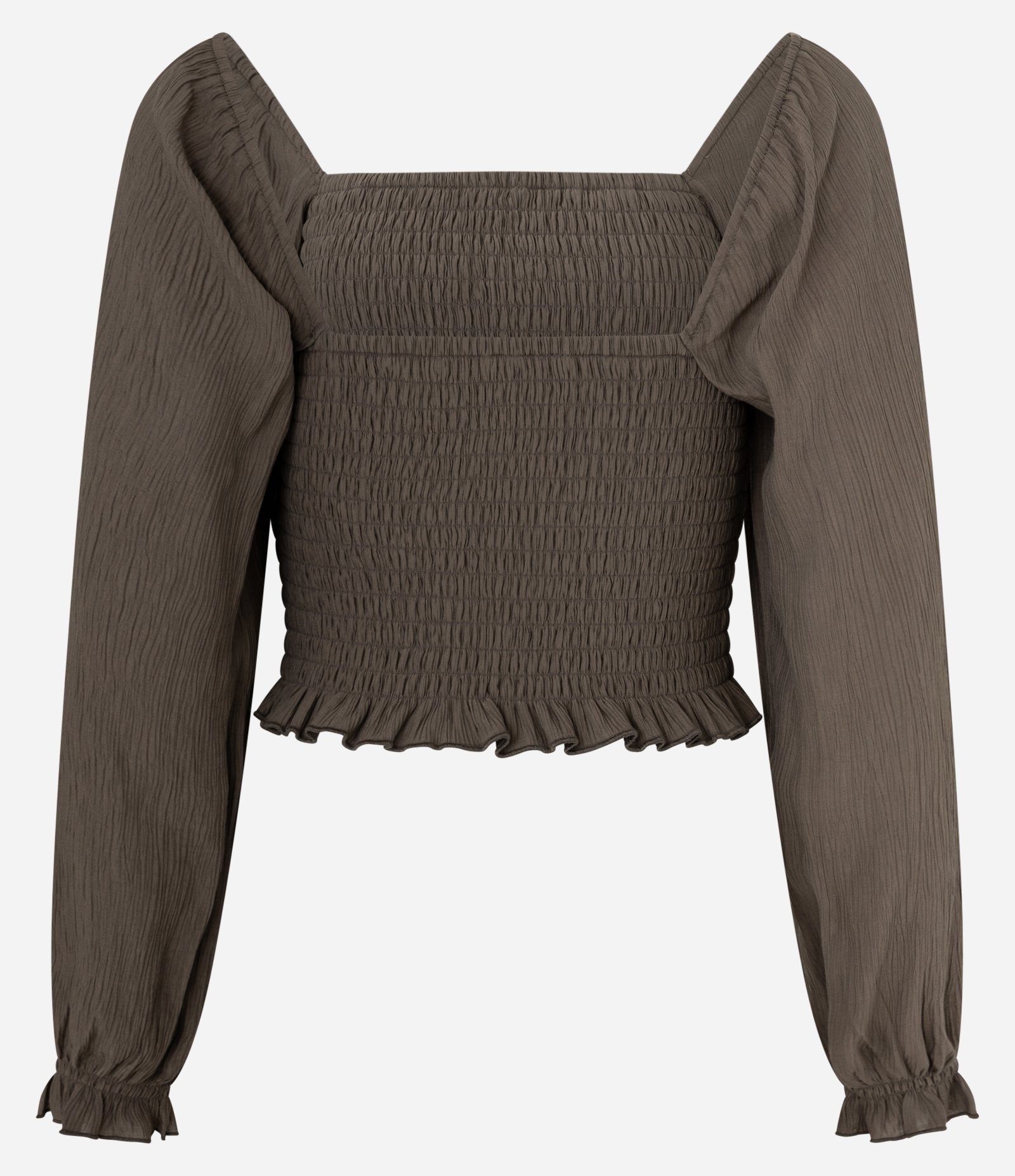 Blusa Curta em Crepe com Manga Bufante e Lastex Verde 5