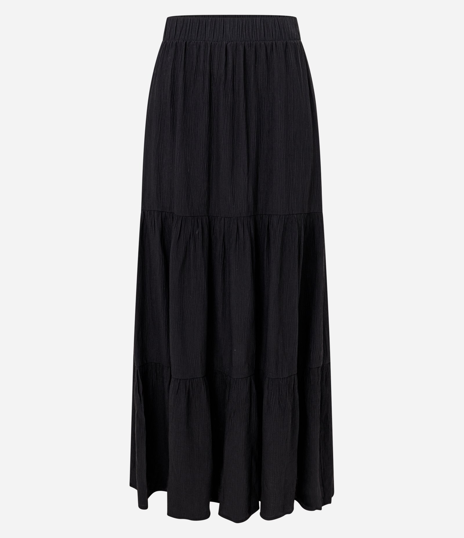 Saia New Midi em Crepe com Babado e Cós Elástico Preto 4