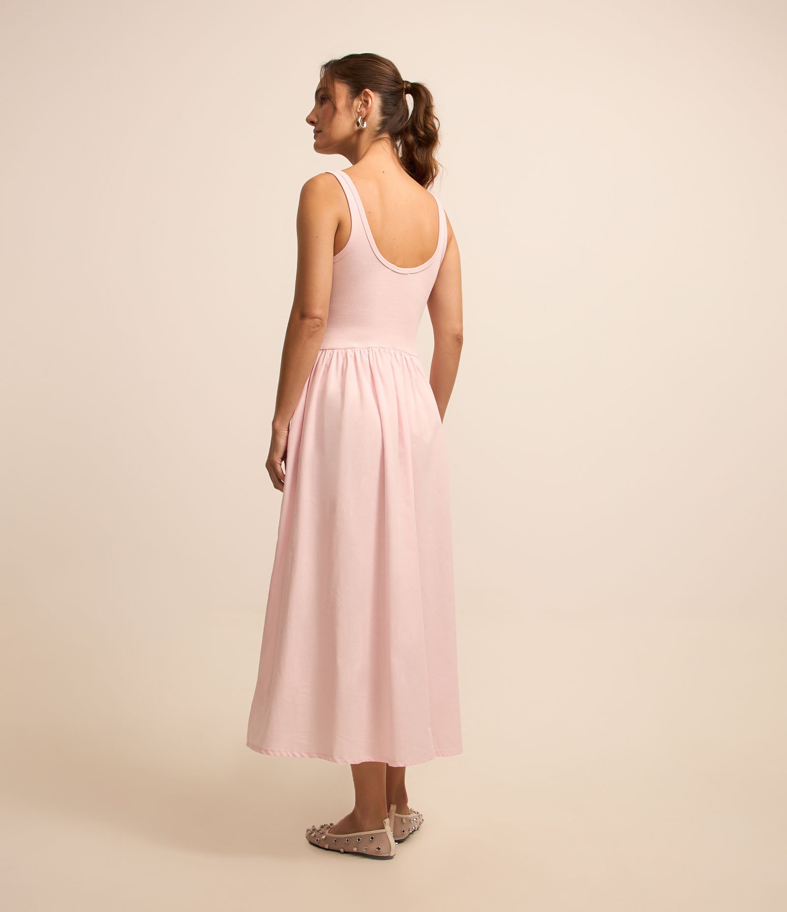 Vestido Midi em Ribana com Alça Média Rosa 2