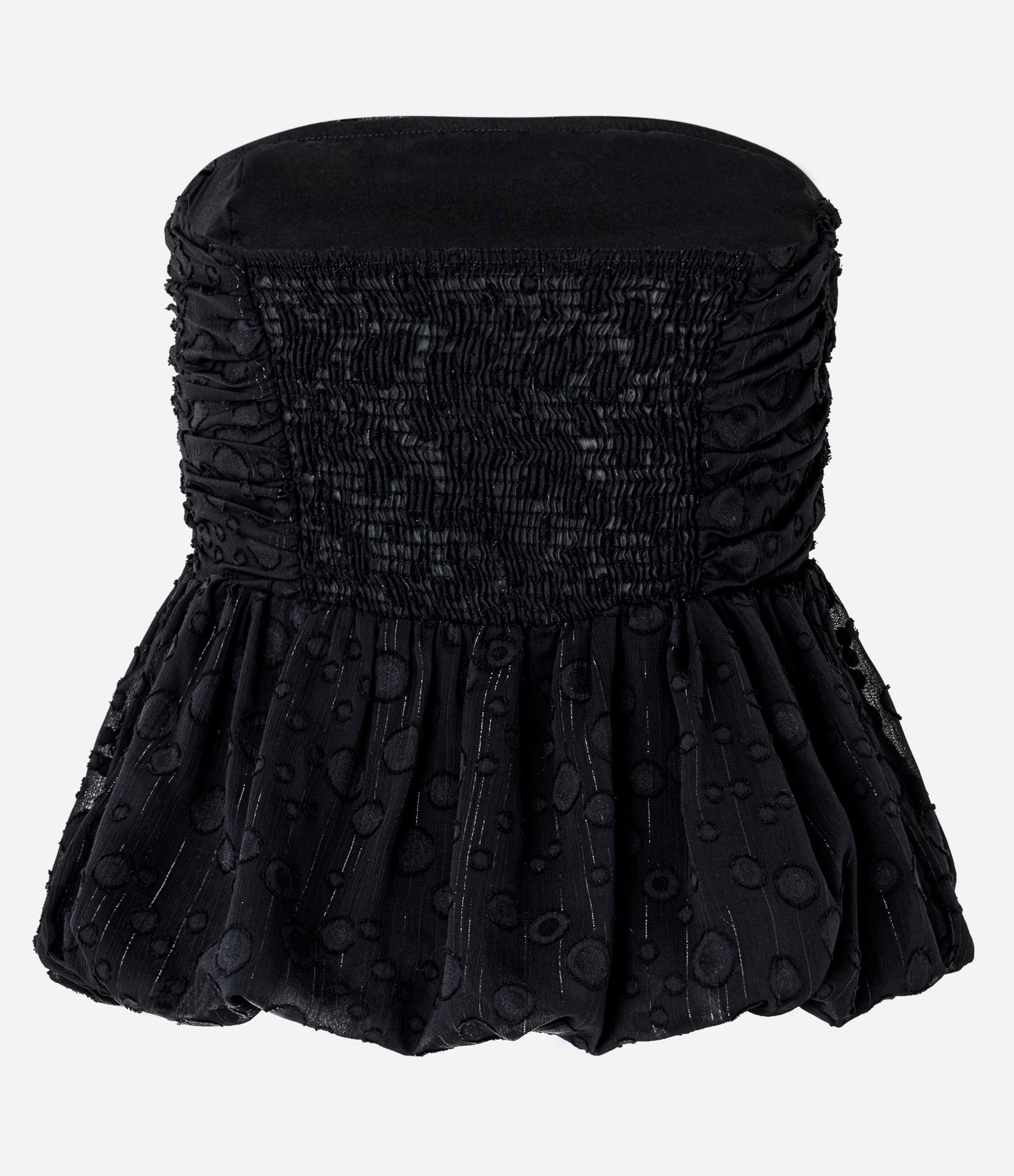 Blusa Corset em Jacquard com Textura de Círculos e Fio Metalizado Preto 9