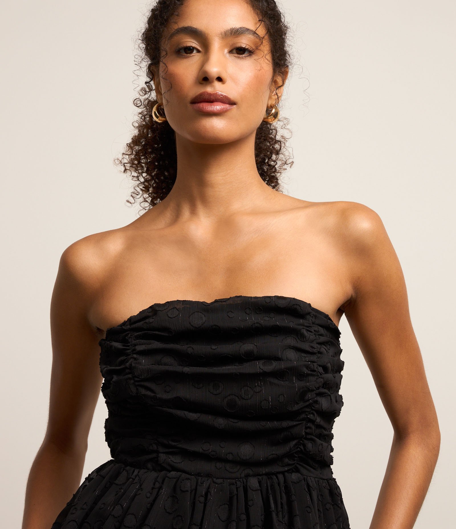 Blusa Corset em Jacquard com Textura de Círculos e Fio Metalizado Preto 3