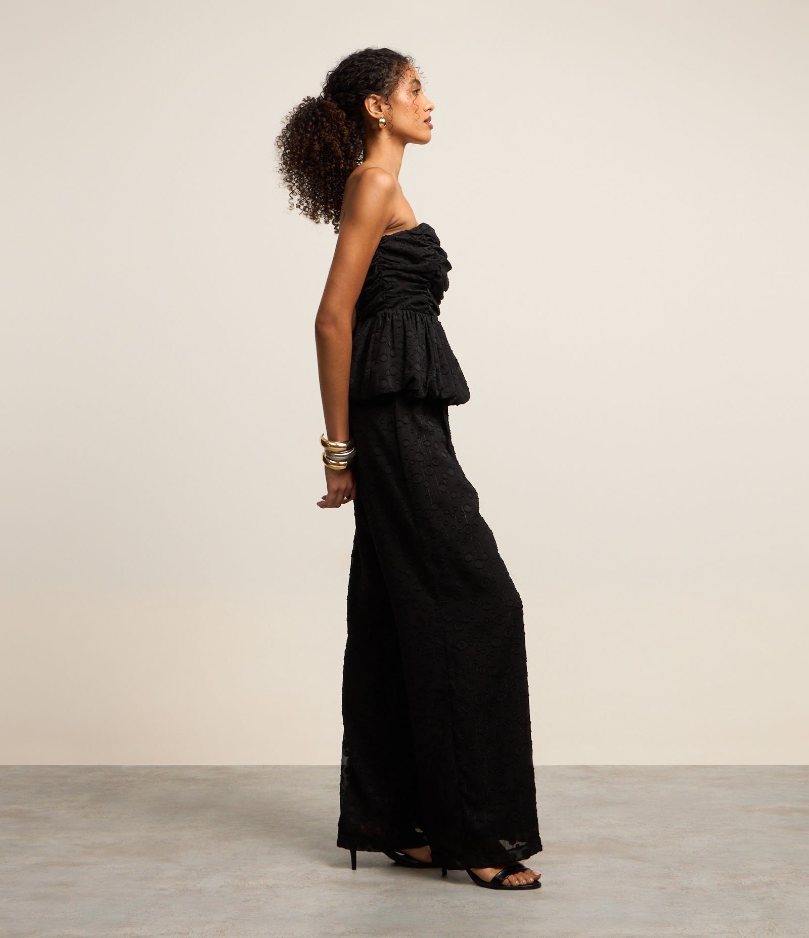 Blusa Corset em Jacquard com Textura de Círculos e Fio Metalizado Preto 4