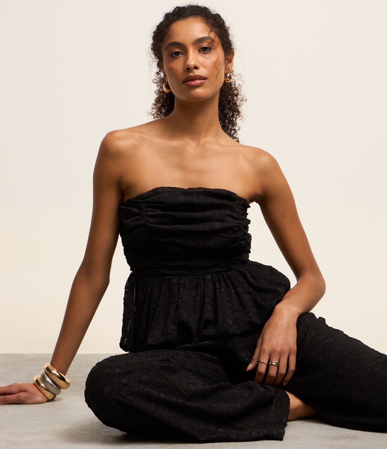 Blusa Corset em Jacquard com Textura de Círculos e Fio Metalizado Preto 6