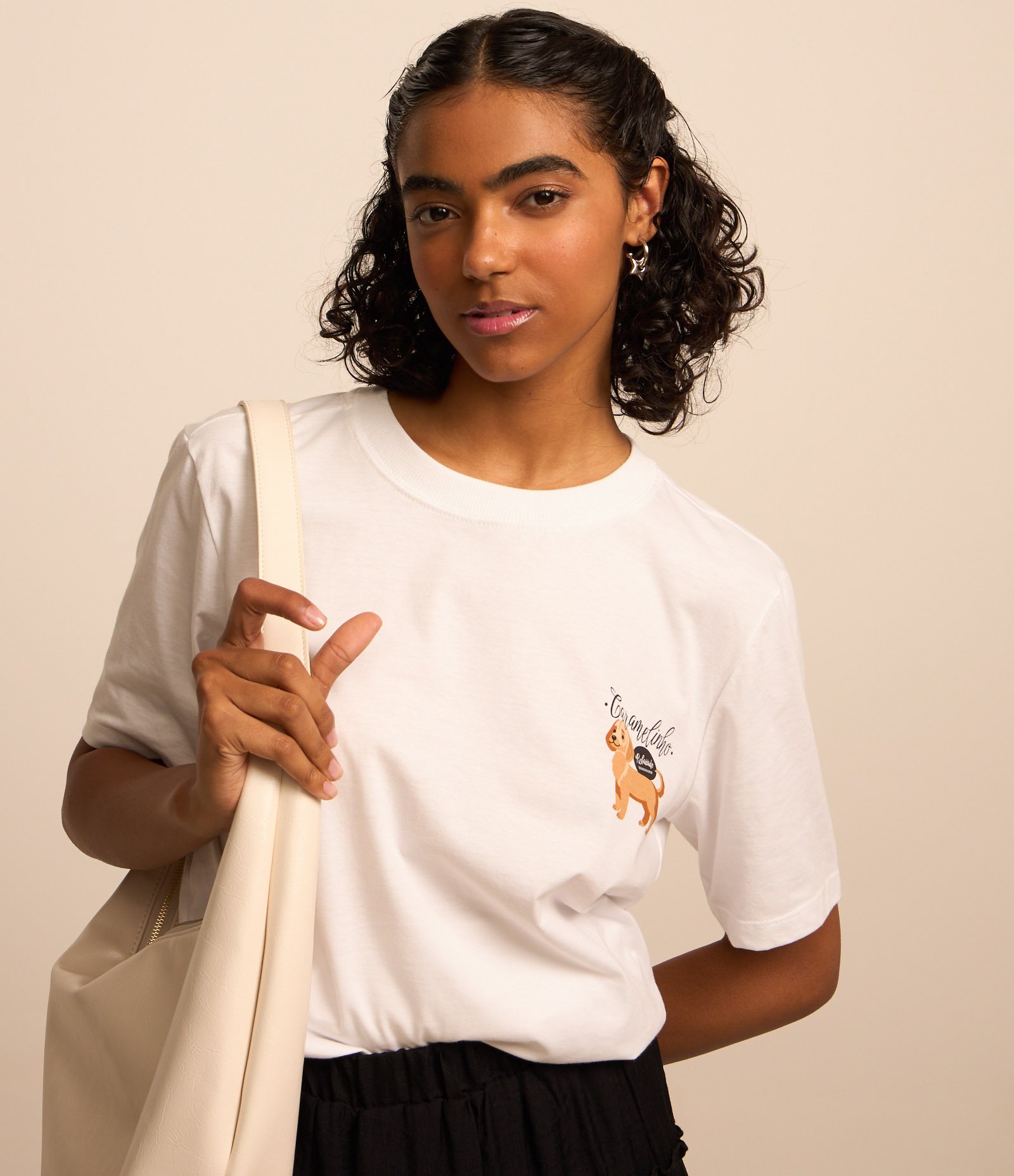 Camiseta Alongada em Algodão com Estampa Caramelinho Rebaixado Branco 3