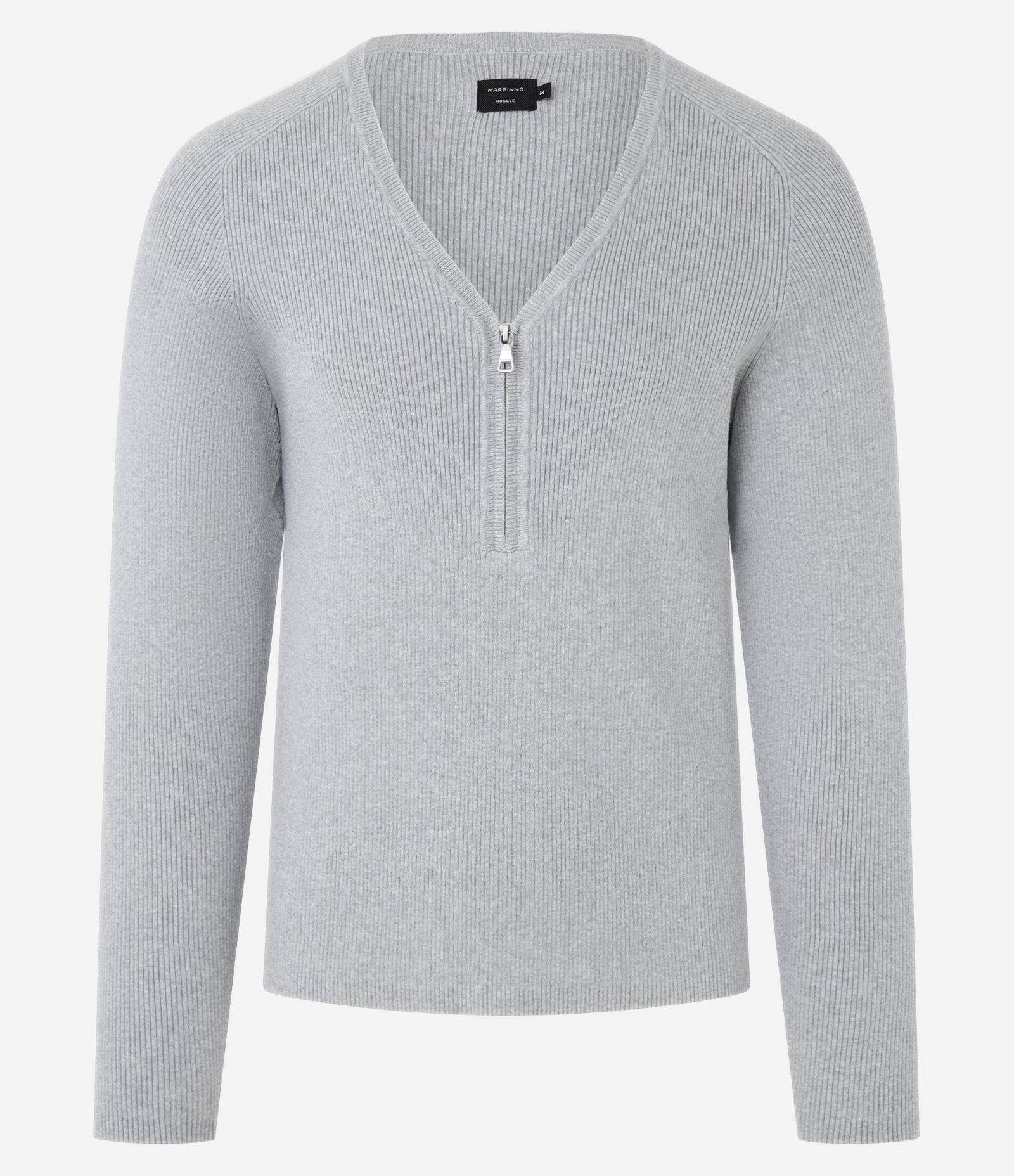 Suéter em Algodão com Gola em V Zíper e Manga Raglan Cinza 7