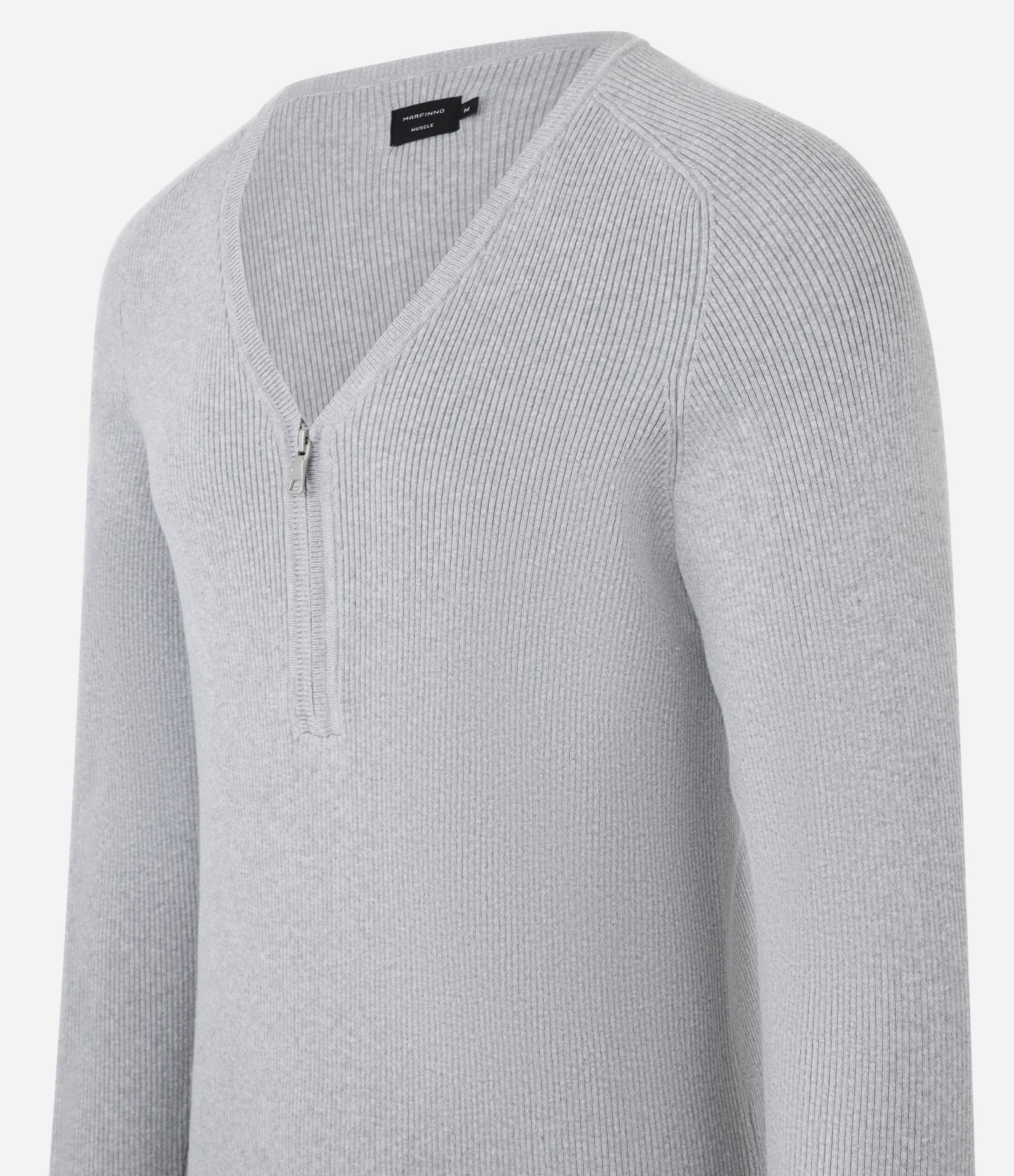 Suéter em Algodão com Gola em V Zíper e Manga Raglan Cinza 8