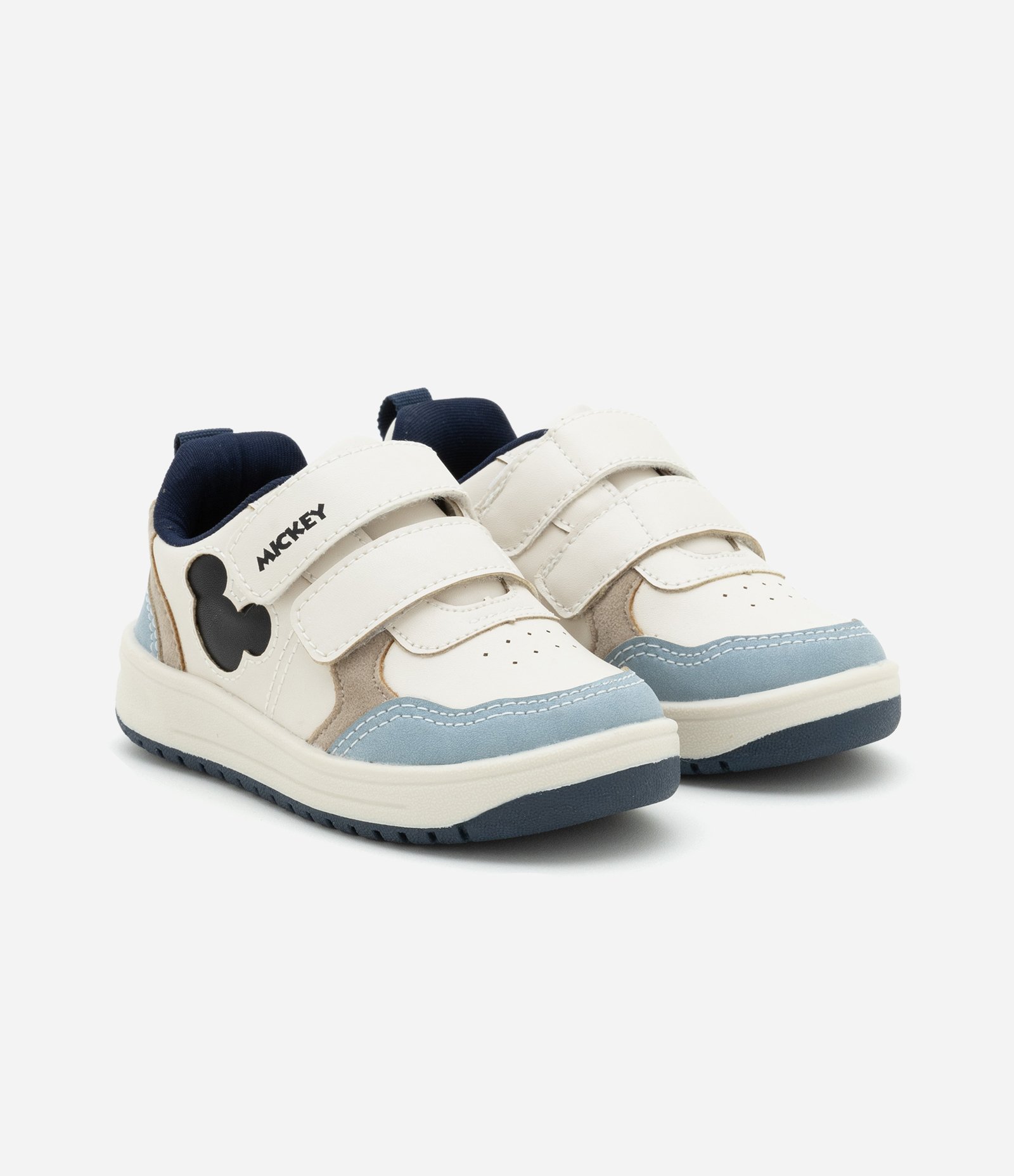 Tênis Infantil Casual com Recortes e Estampa Mickey - Tam 20 a 28 Off White/Azul 2