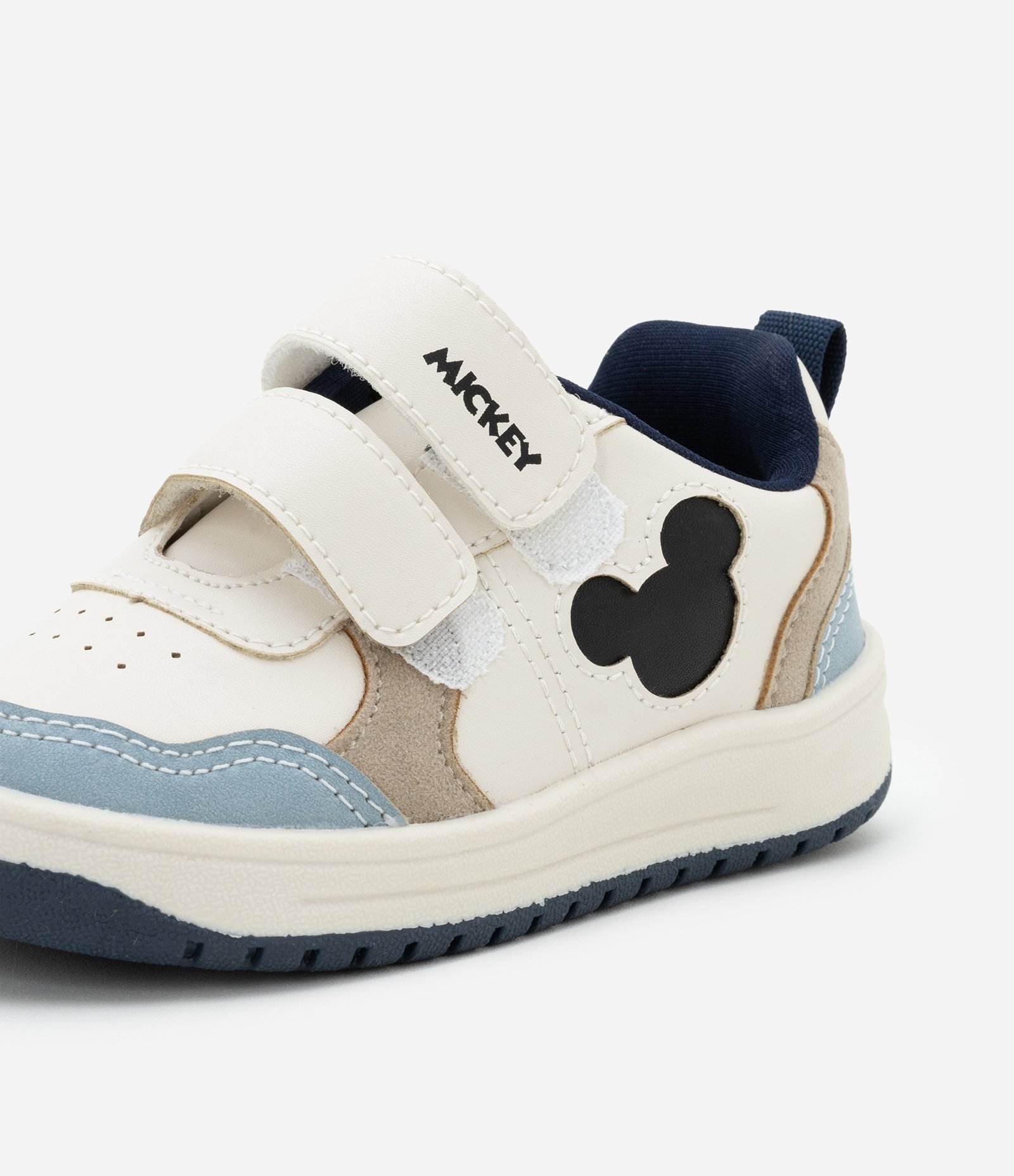 Tênis Infantil Casual com Recortes e Estampa Mickey - Tam 20 a 28 Off White/Azul 5