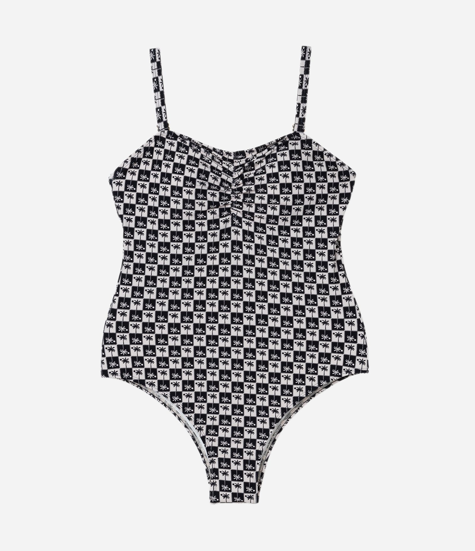 Maiô em Microfibra Estampa Xadrez Coqueiro Curve & Plus Size Preto/Branco 5
