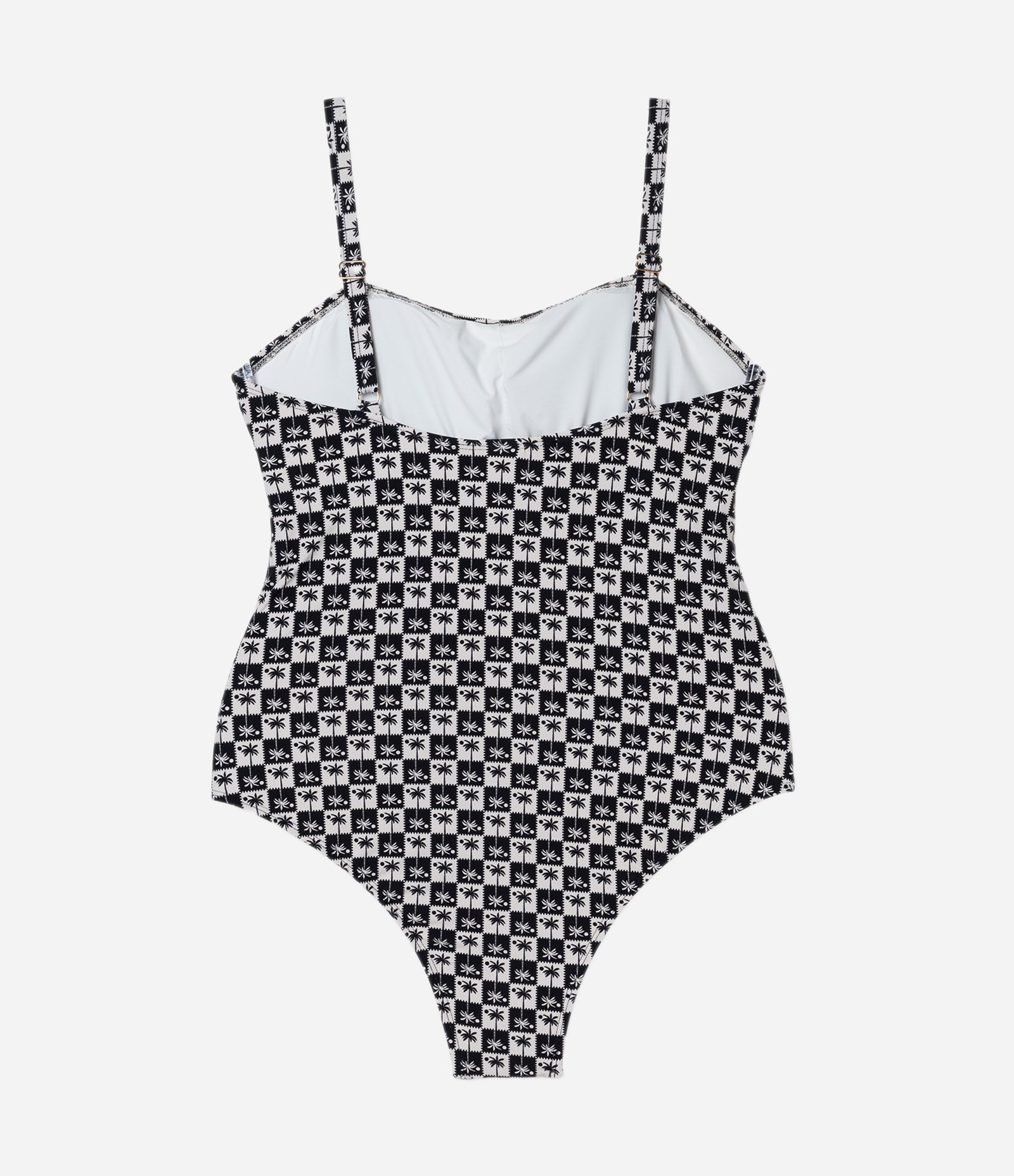 Maiô em Microfibra Estampa Xadrez Coqueiro Curve & Plus Size Preto/Branco 6