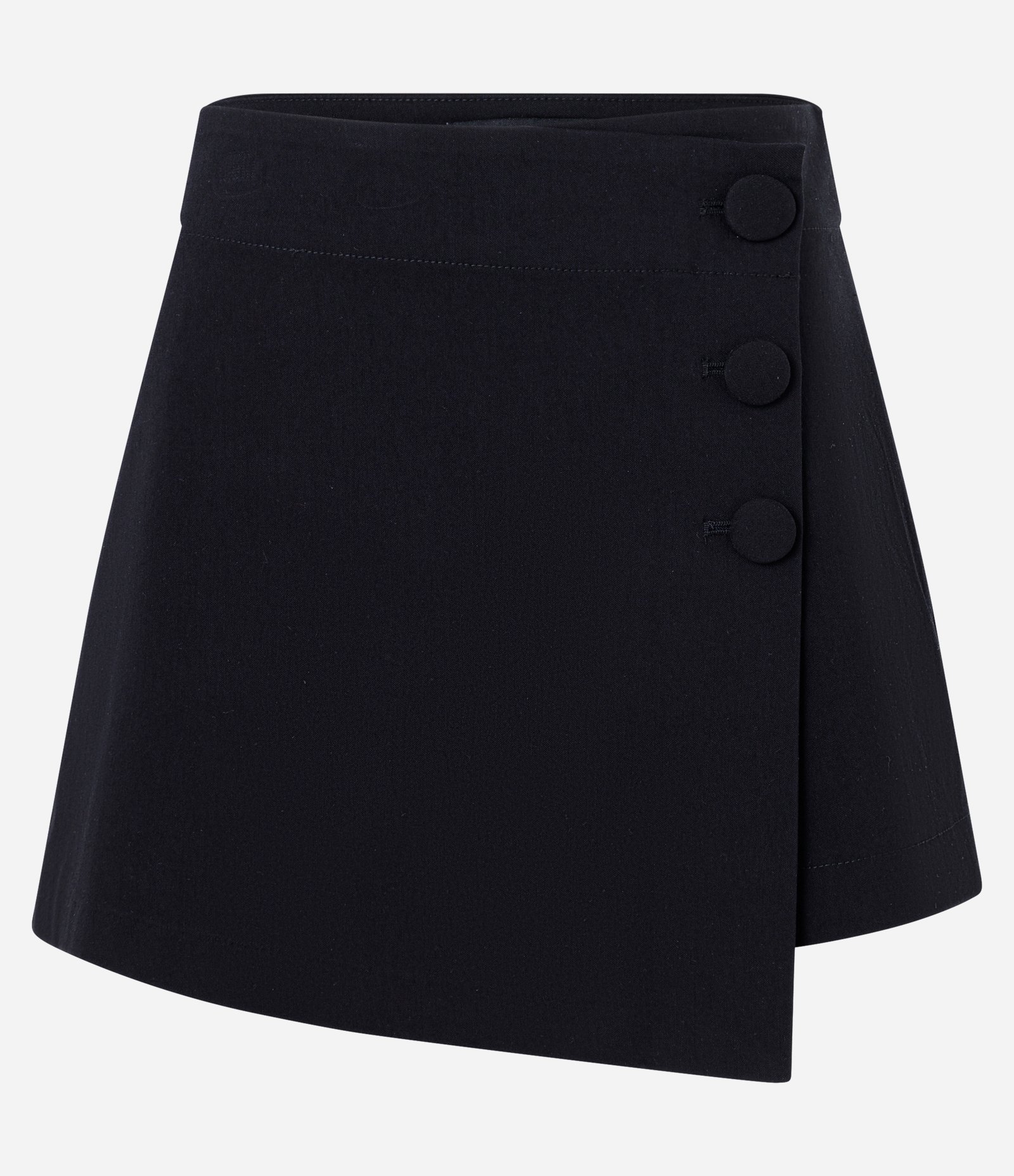 Short Saia em Bengaline Assimétrica com Botões Forrados Preto 5
