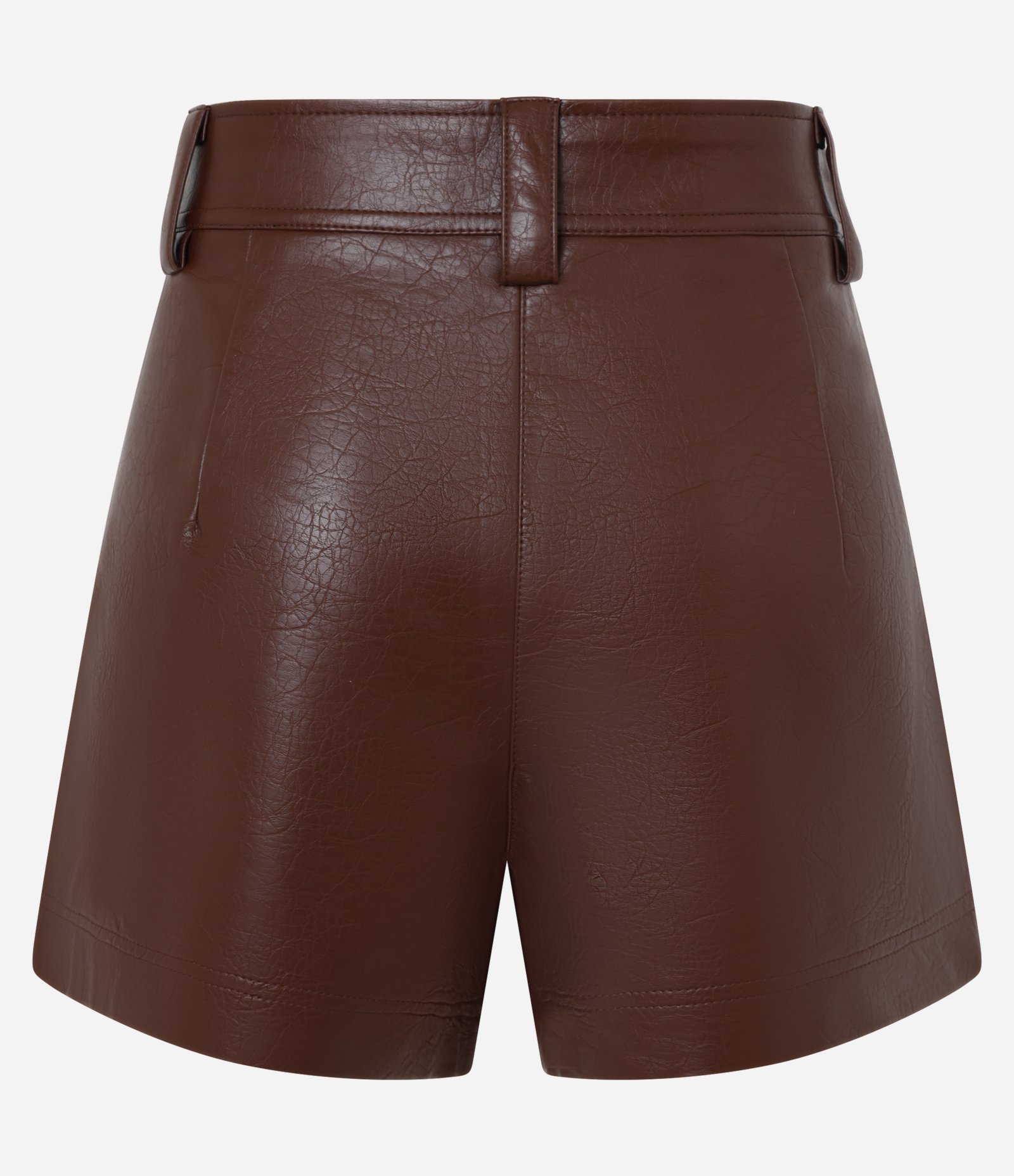 Short Curto em Pu Texturizado com Bolso e Pregas Marrom 7