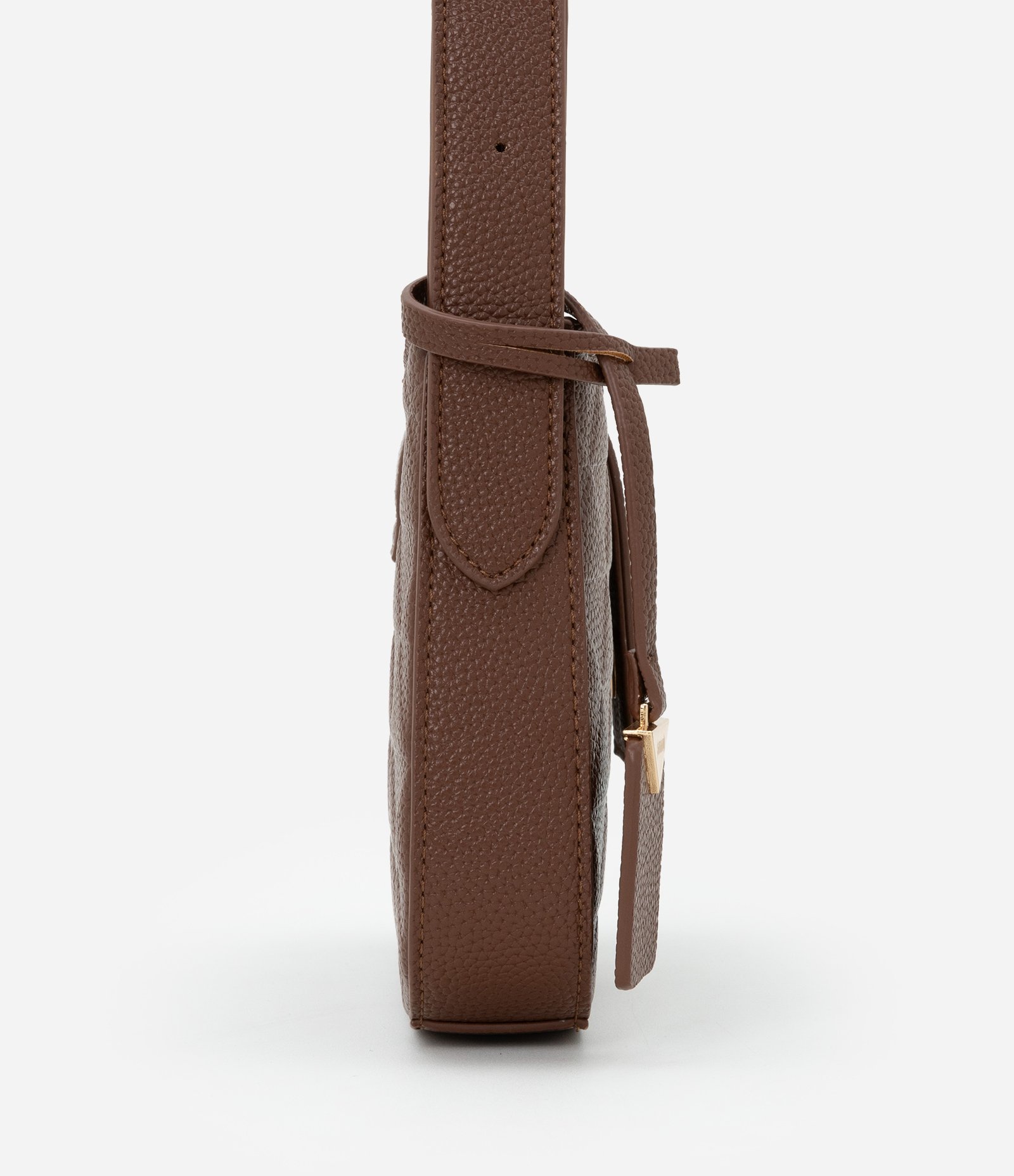 Bolsa Baguete Pequena com Textura em Relevo e Detalhe de Pendente Marrom 3