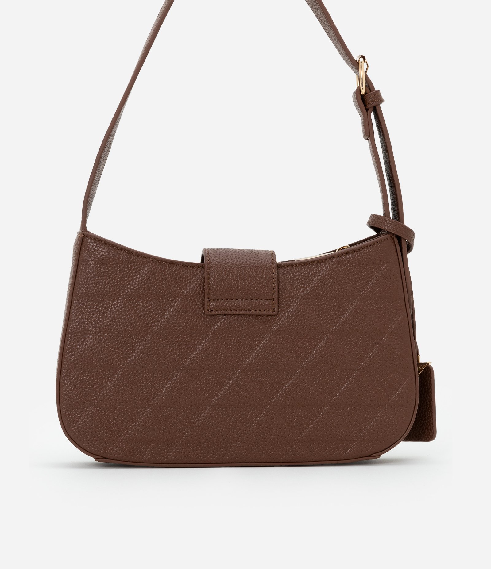 Bolsa Baguete Pequena com Textura em Relevo e Detalhe de Pendente Marrom 4