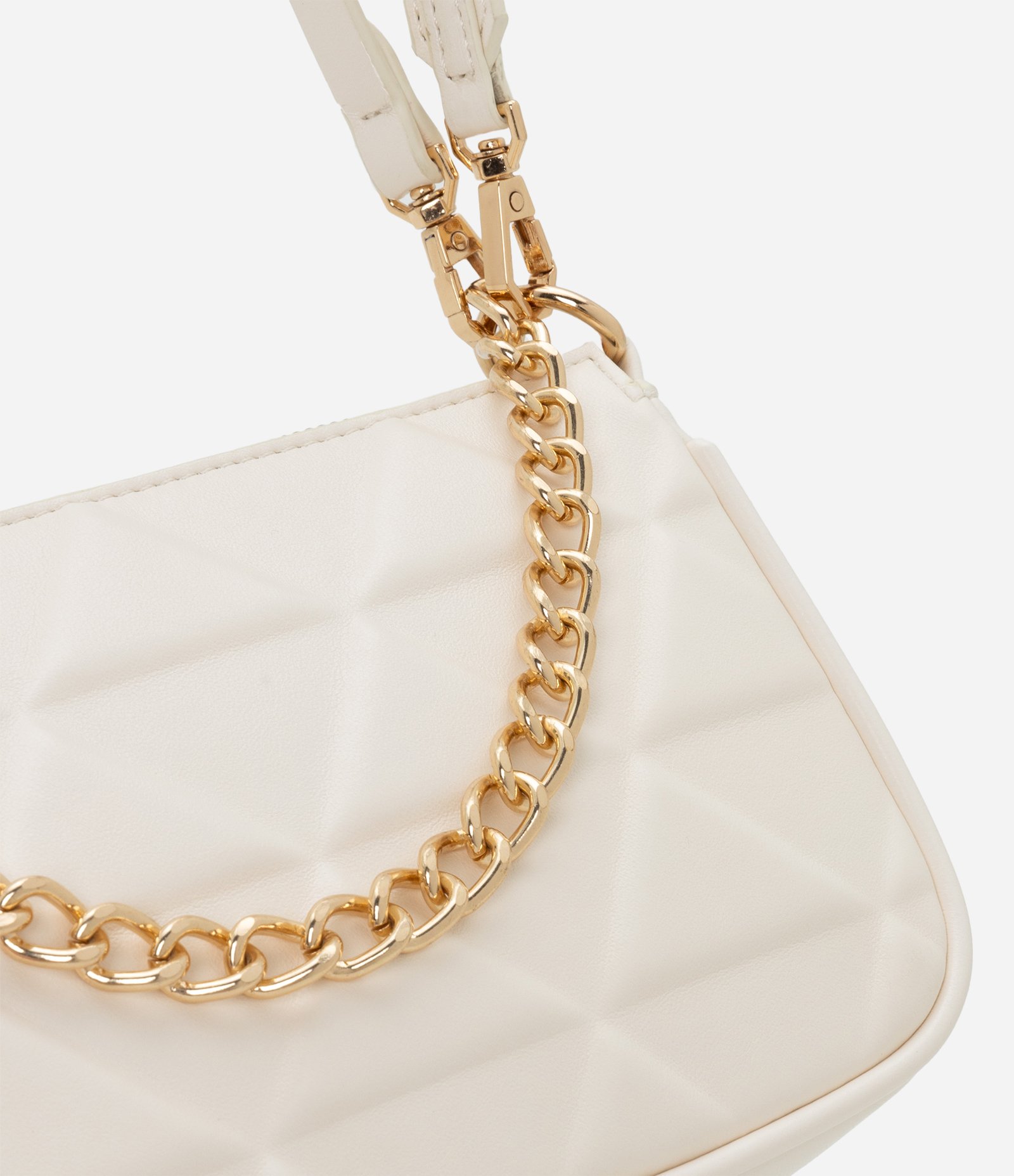 Bolsa Baguete Pequena em PU com Detalhe de Corrente Embossed Off White 2