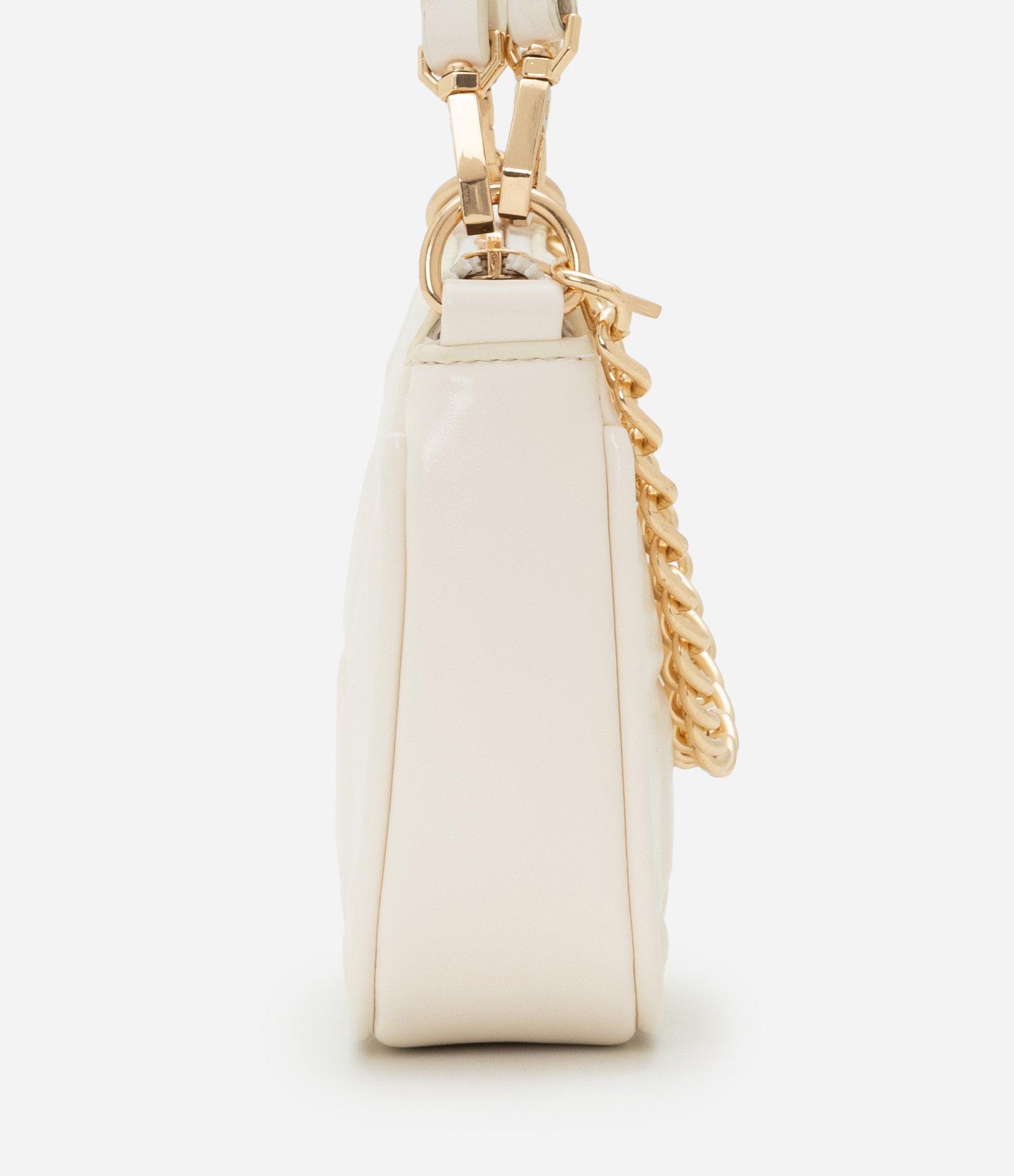 Bolsa Baguete Pequena em PU com Detalhe de Corrente Embossed Off White 3