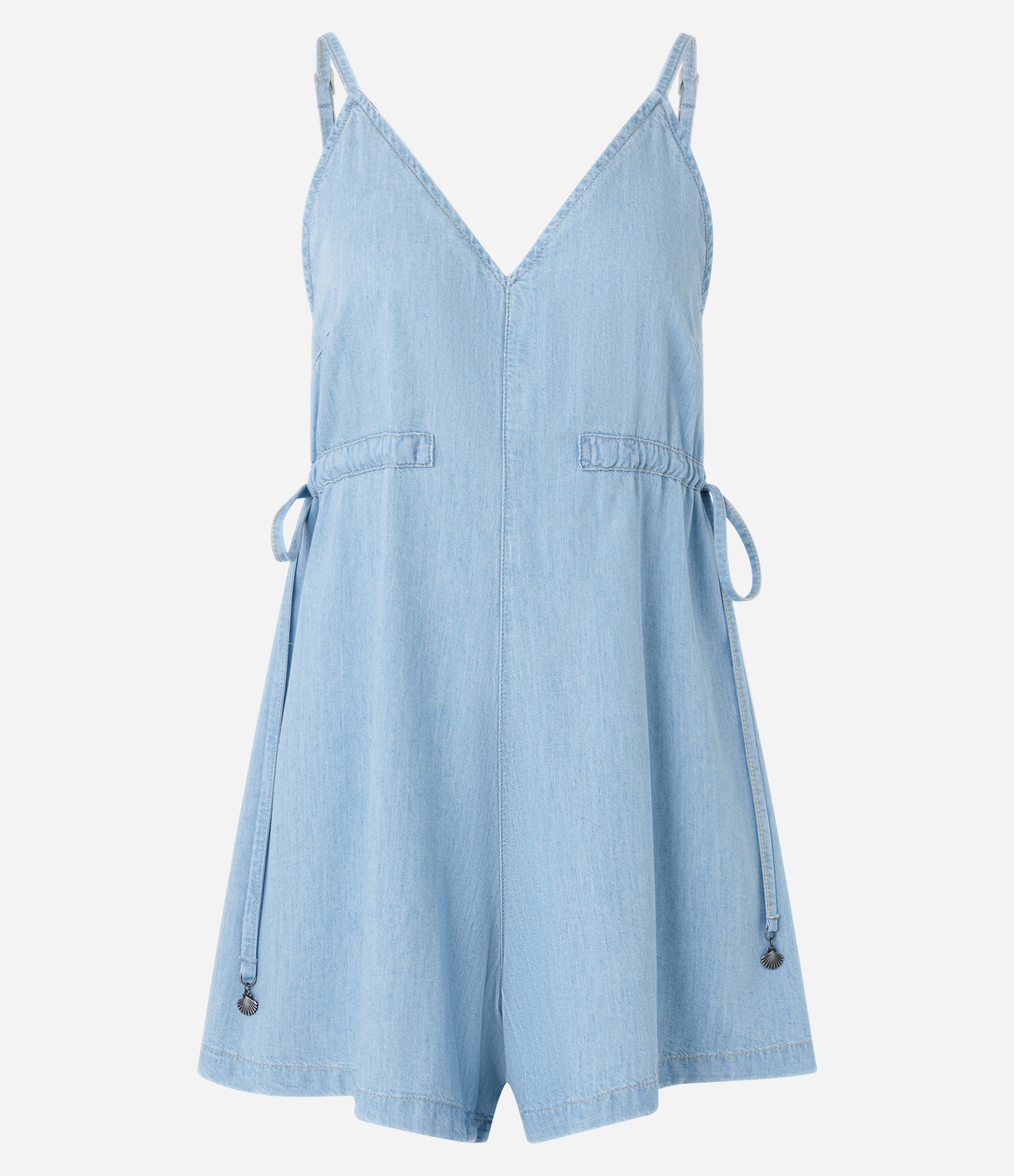 Macaquinho Curto em Jeans com Amarração Lateral Jeans Claro 4