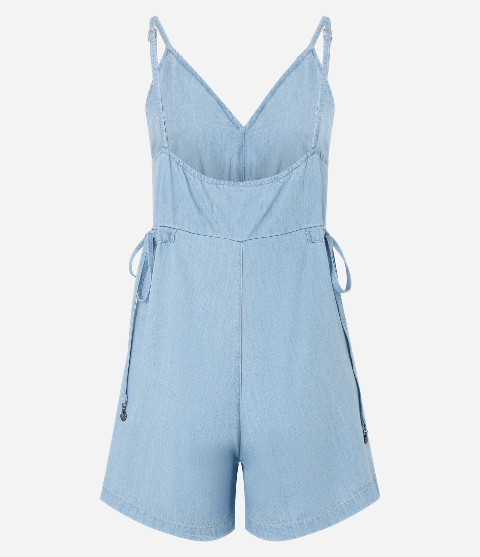 Macaquinho Curto em Jeans com Amarração Lateral Jeans Claro 5