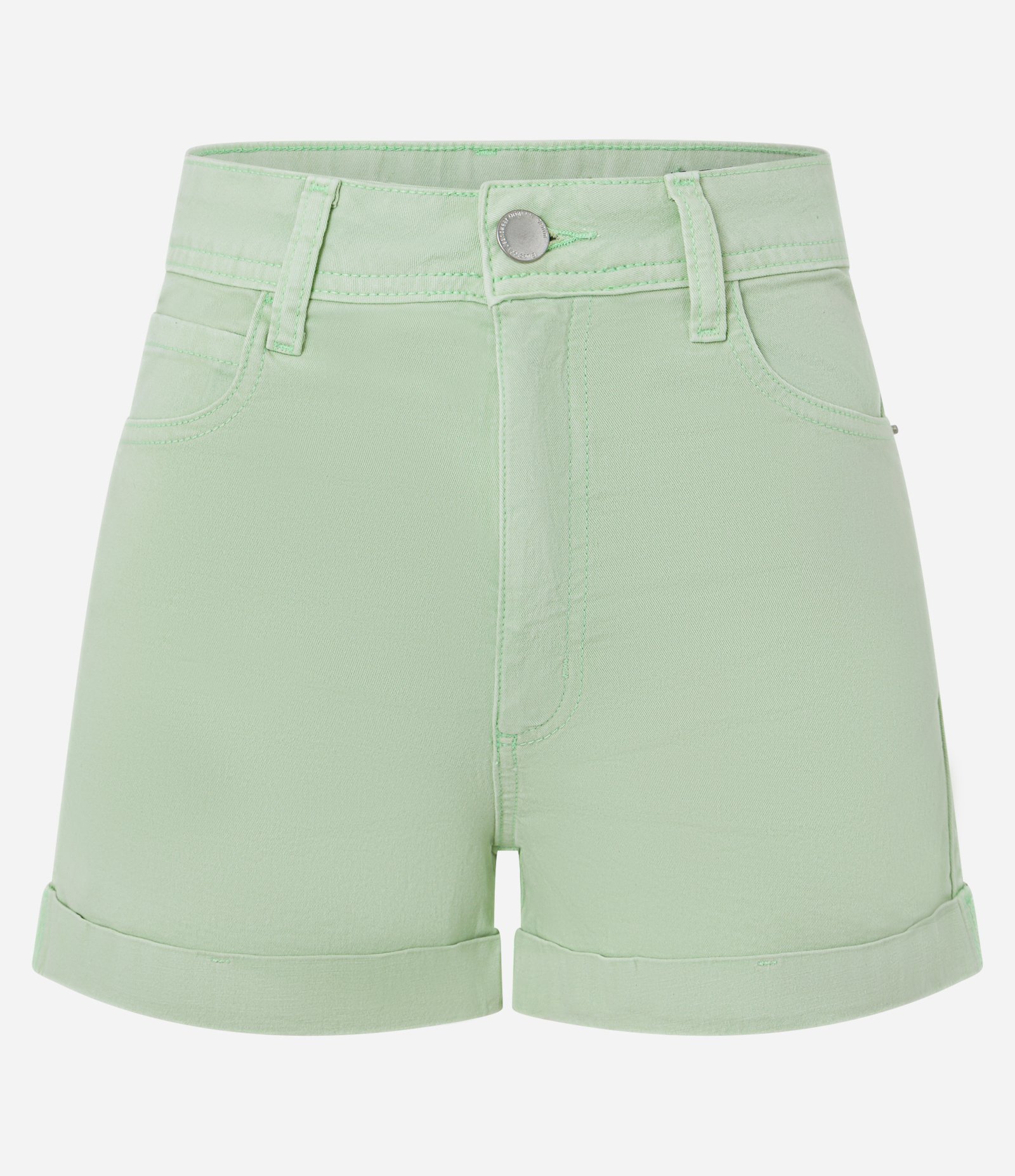 Short em Sarja com Cintura Alta e Barra Dobrada Verde Claro 6