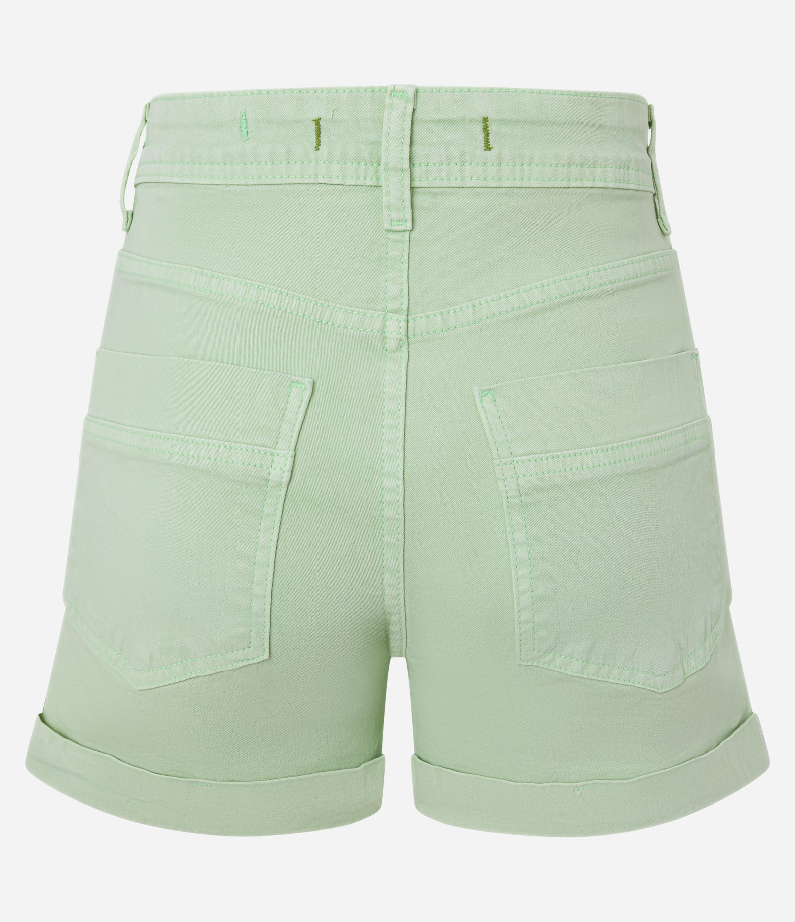 Short em Sarja com Cintura Alta e Barra Dobrada Verde Claro 7