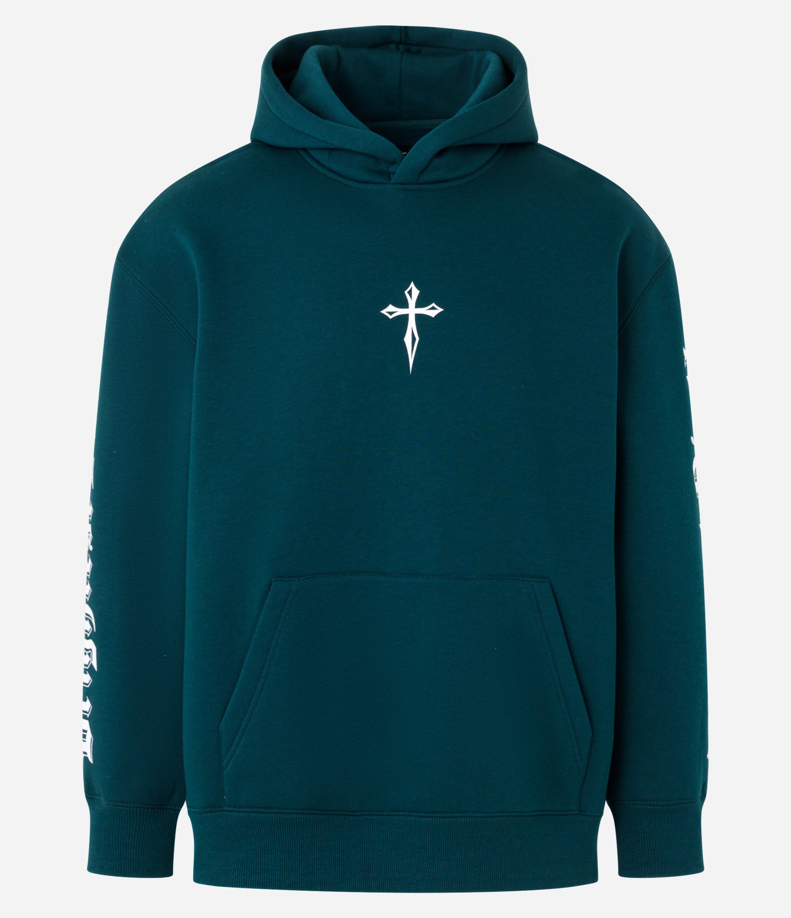 Blusão Relaxed em Moletom com Capuz e Estampa de Cruz e Lettering Verde 4