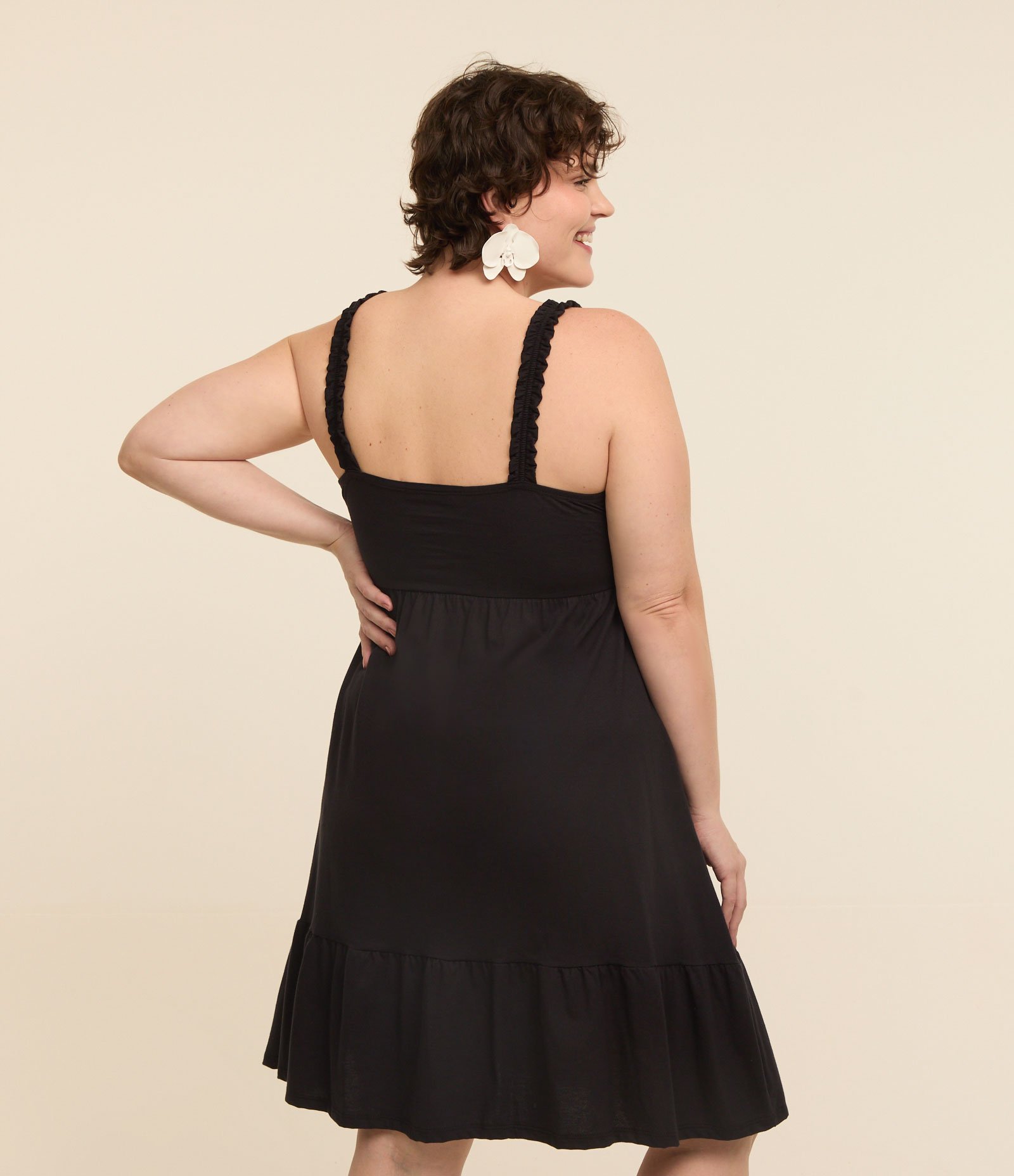 Vestido Curto em Algodão e Decote Quadrado Curve & Plus Size Preto 2