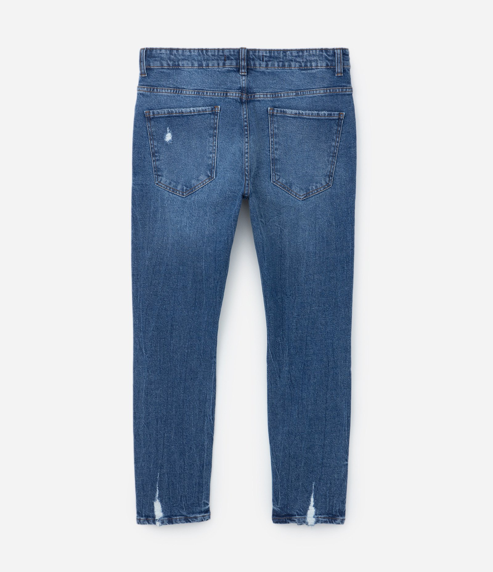 Calça Skinny Cropped em Jeans com Puídos Azul Médio 5