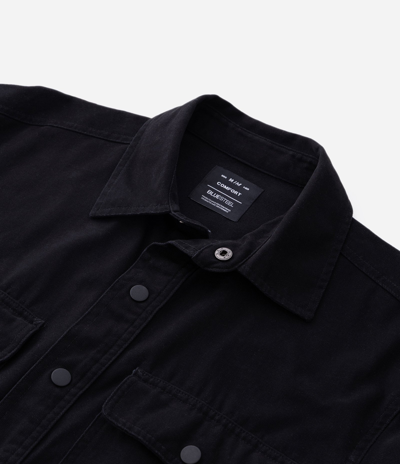 Camisa em Sarja com Botões e Bolsos Preto 10