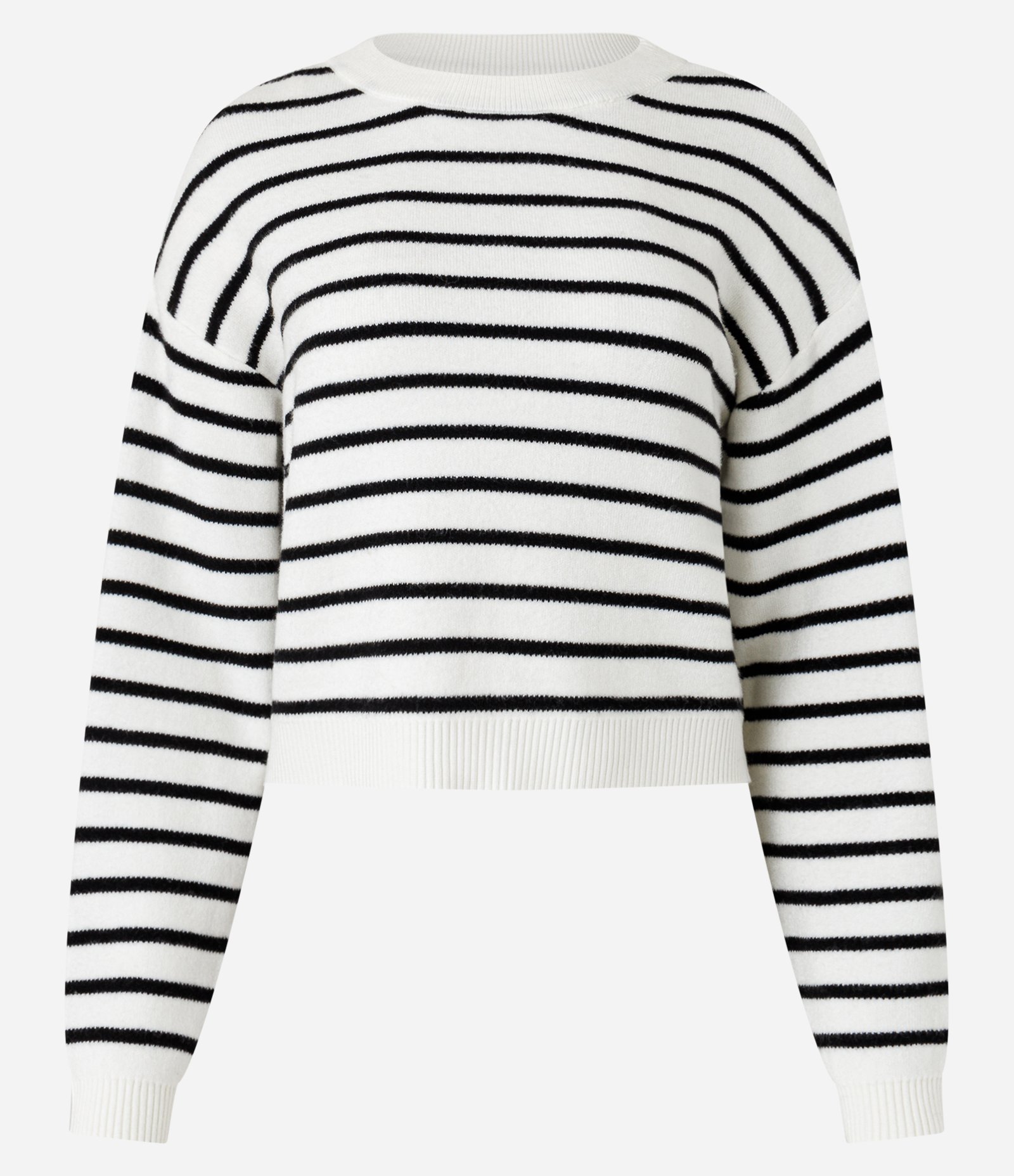 Suéter em Tricô com Cava Deslocada e Listras Branco 4