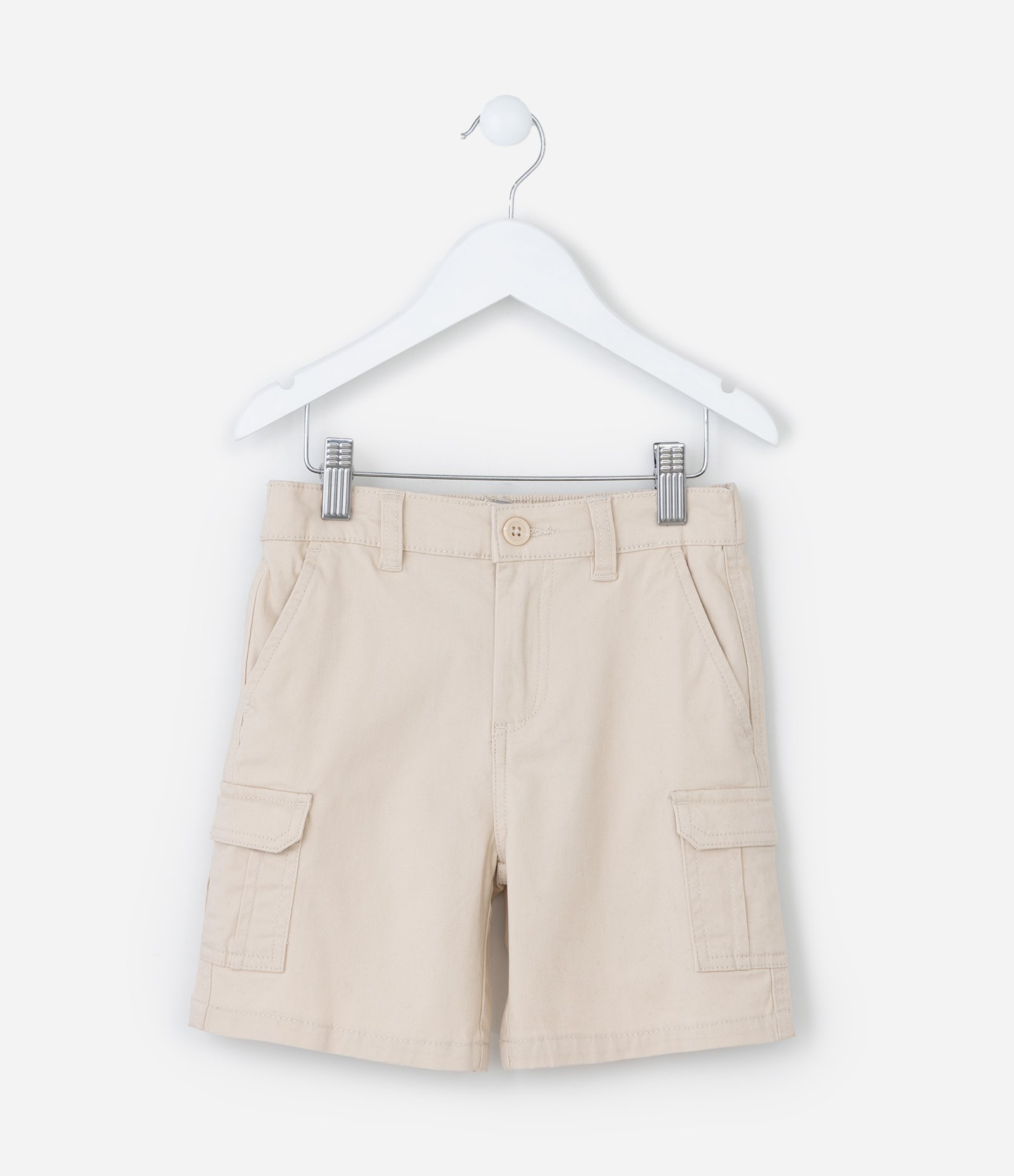 Bermuda Infantil em Sarja com Bolsos Cargo - Tam 5 a 14 Anos Bege 1