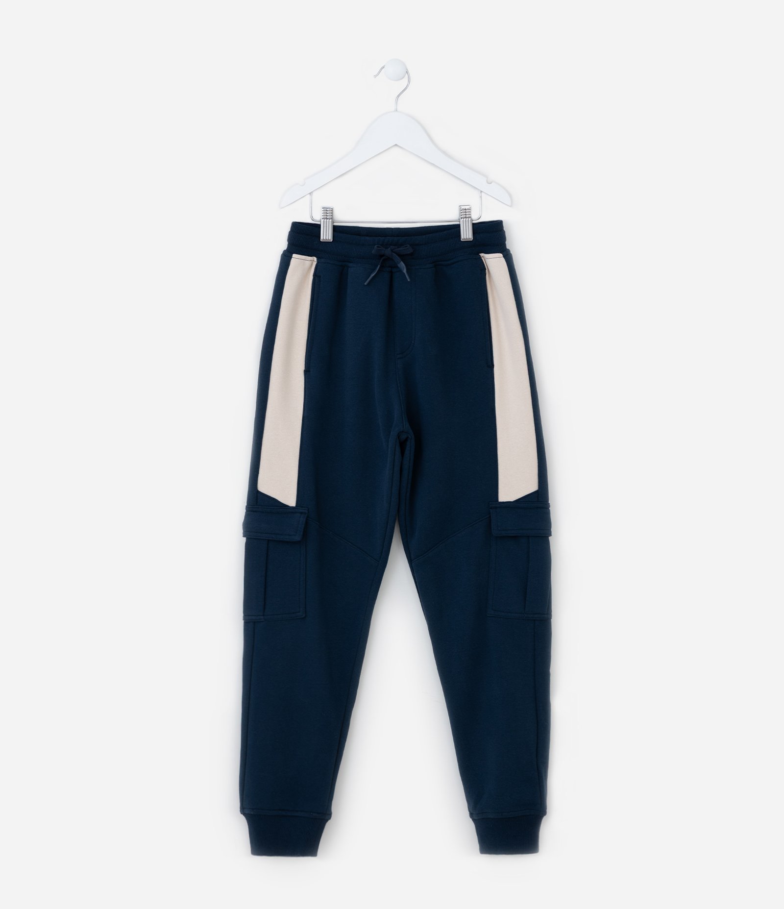 Calça Infantil em Moletom com Bolsos Cargo - Tam 5 a 14 Anos Azul 1