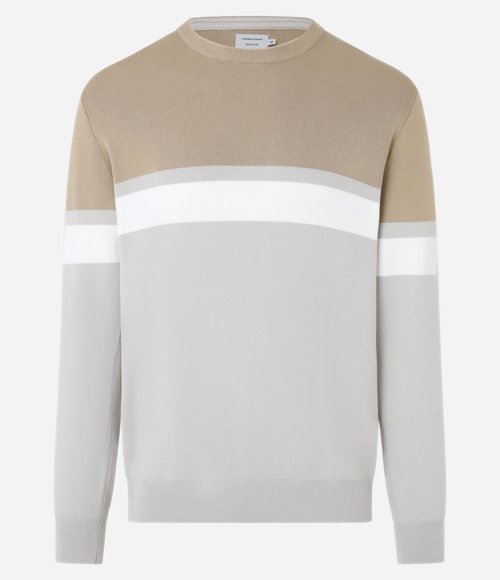 Suéter Regular em Viscose com Bloco de Cores Bege/Branco/Cinza 7