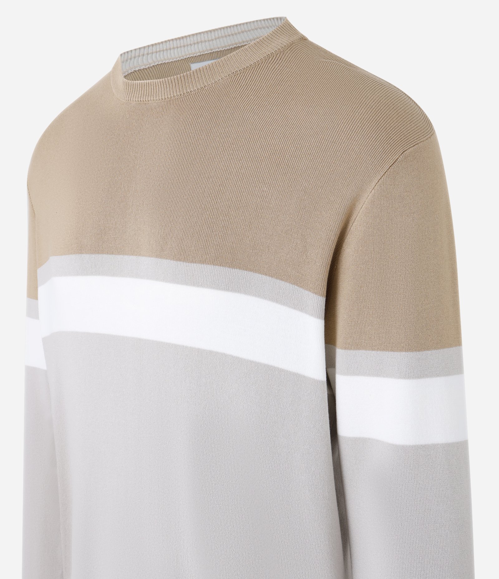Suéter Regular em Viscose com Bloco de Cores Bege/Branco/Cinza 8
