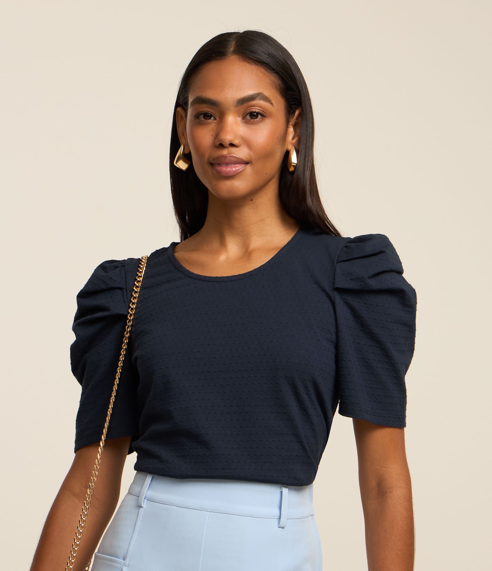 Blusa Texturizada em Algodão com Mangas Bufantes 1