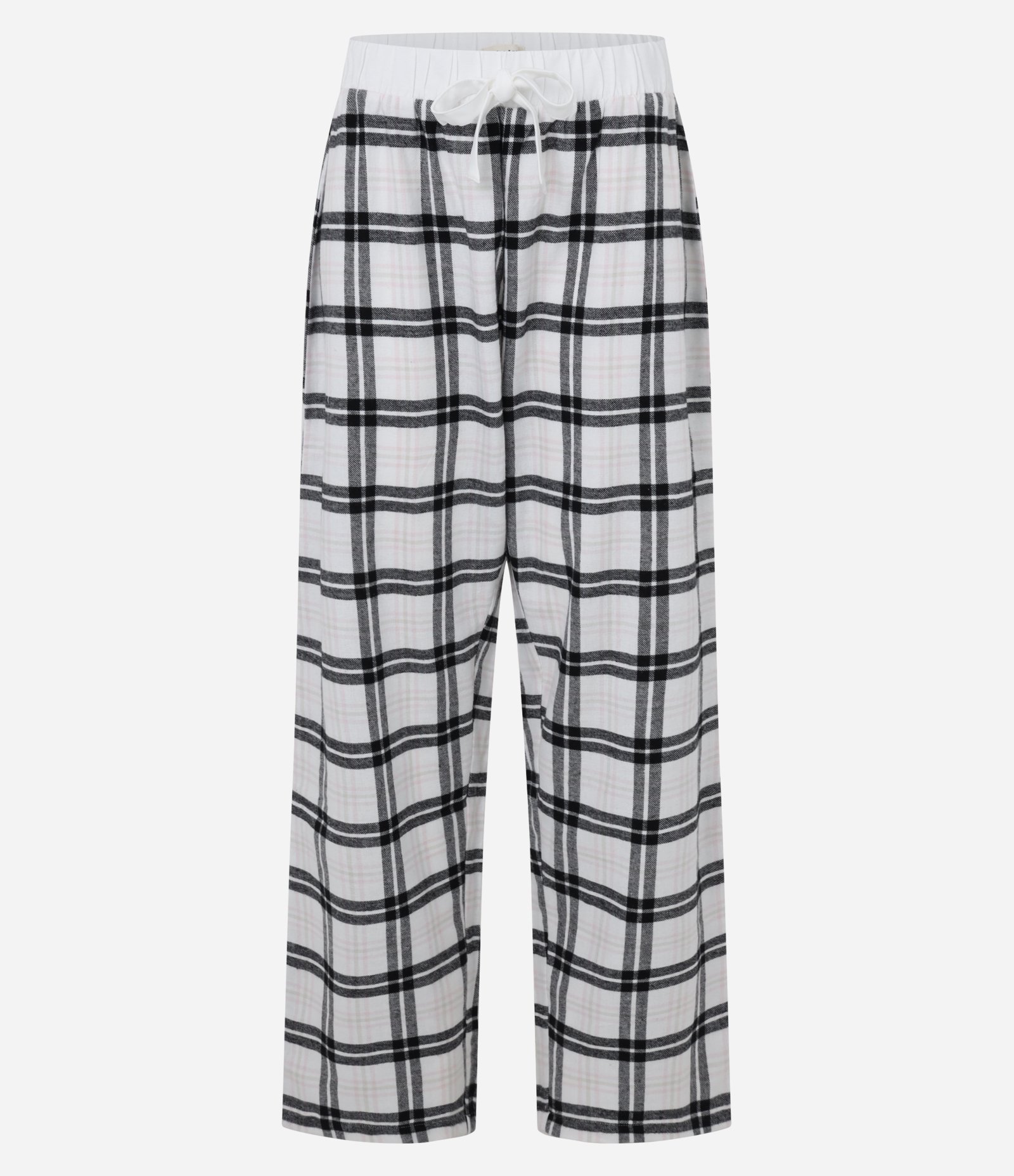Calça de Pijama em Flanela Xadrez Branco/Preto/Rosa Claro 4