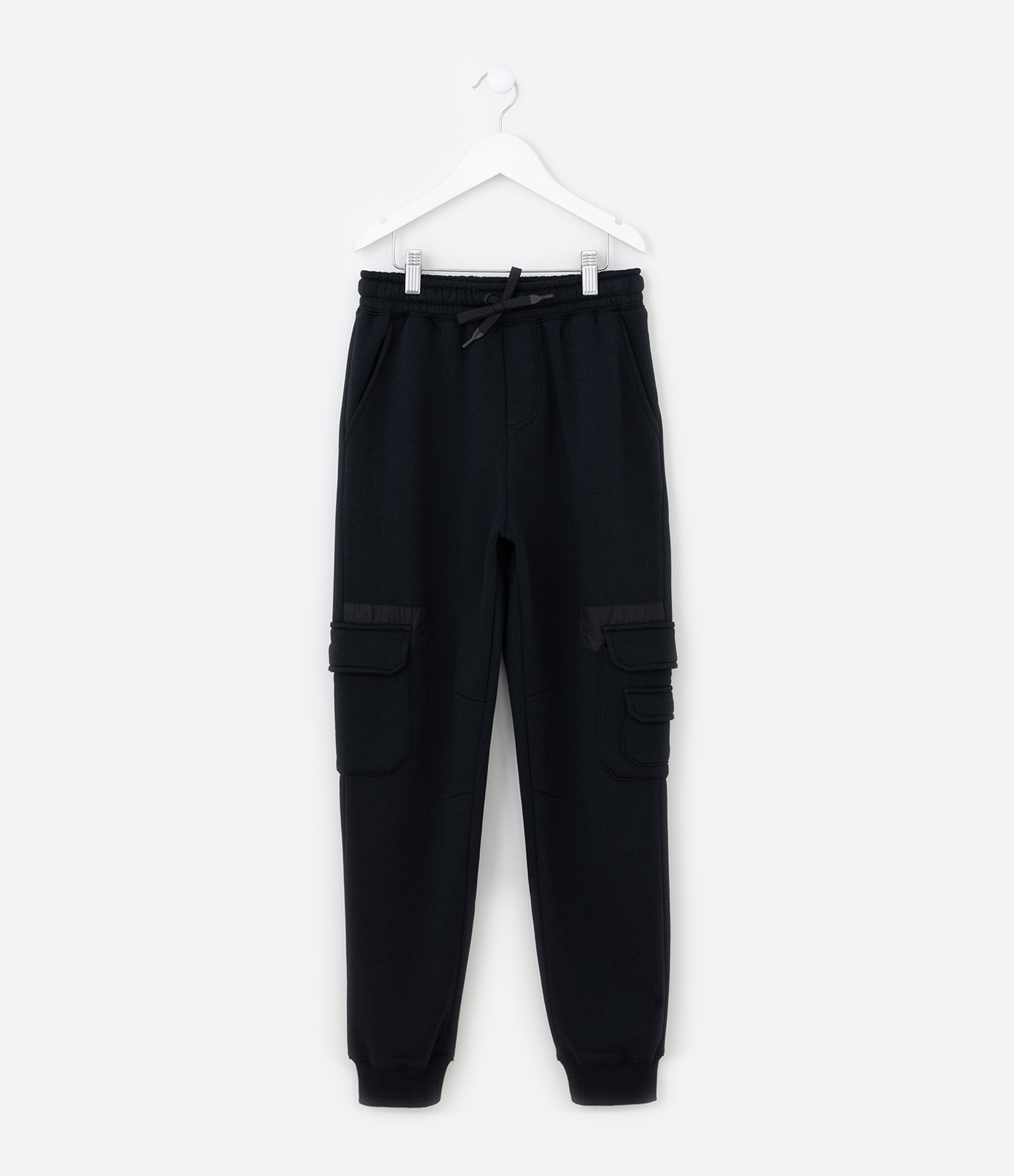 Calça Infantil em Moletom com Bolsos Cargo - Tam 5 a 14 Anos Preto 1