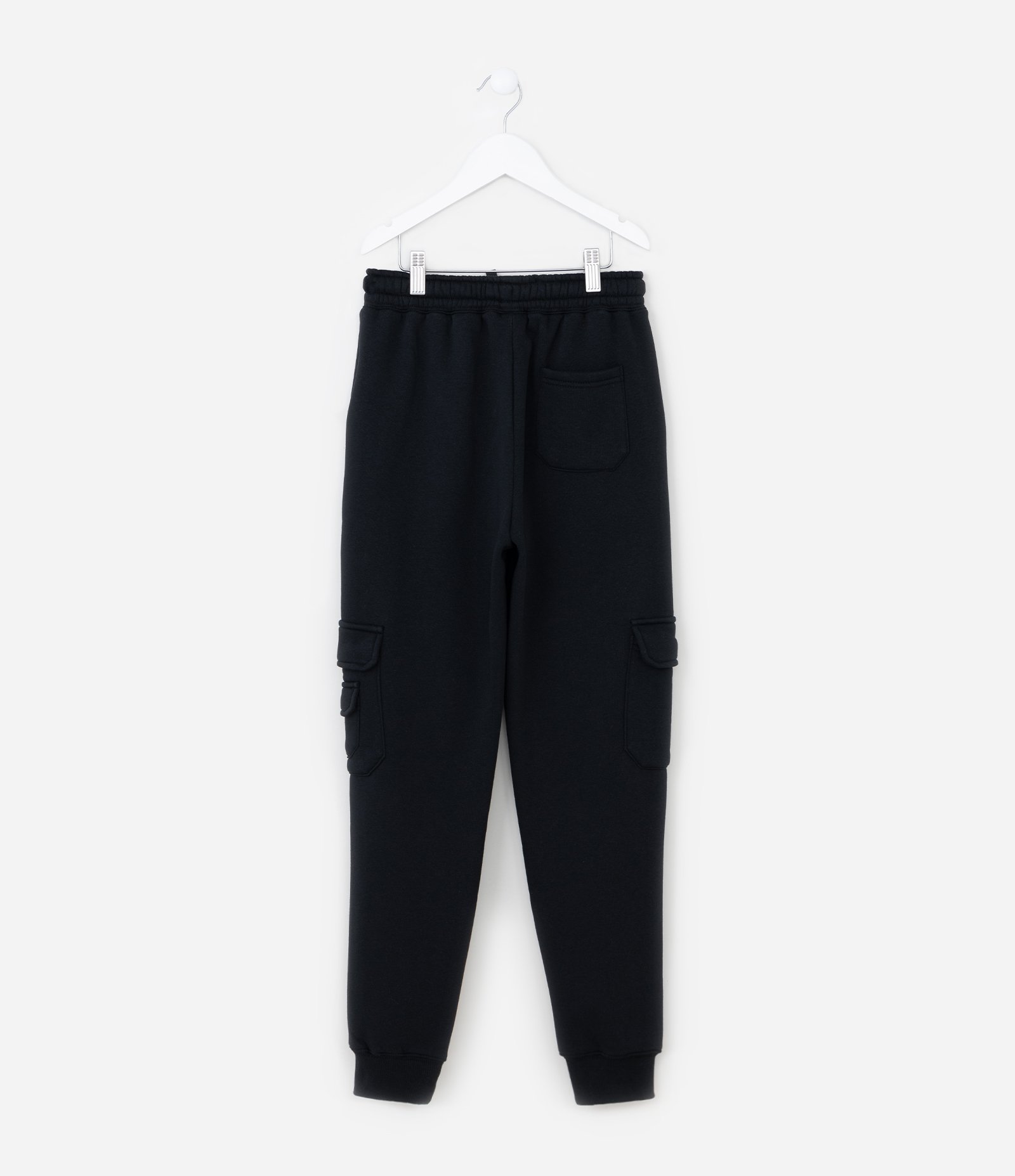 Calça Infantil em Moletom com Bolsos Cargo - Tam 5 a 14 Anos Preto 2