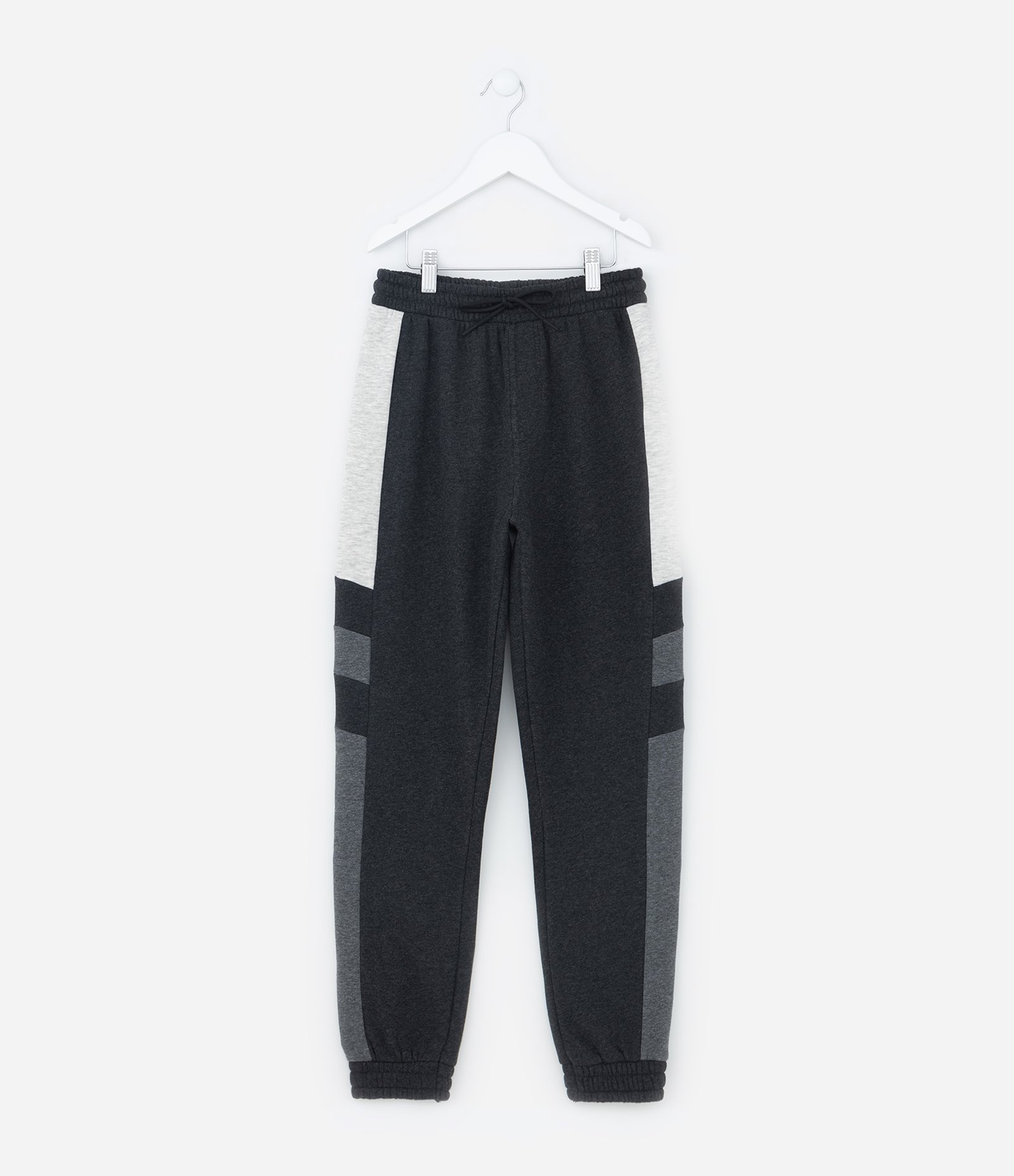 Calça Infantil em Moletom com Recorte Lateral - Tam 5 a 14 Anos Cinza Escuro/Cinza Claro 1